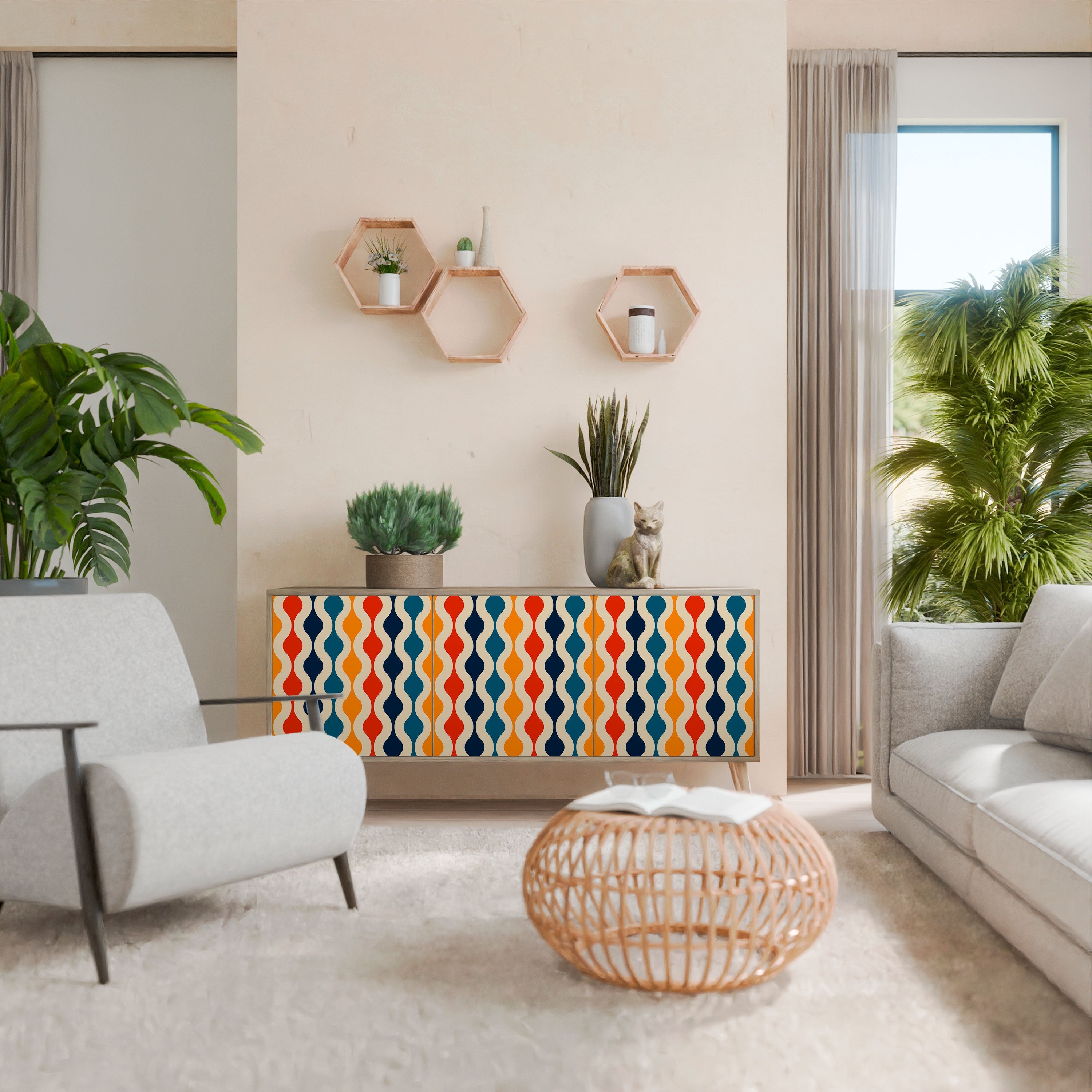 Buffet 3 portes COLORFUL NOSTALGIE effet chêne