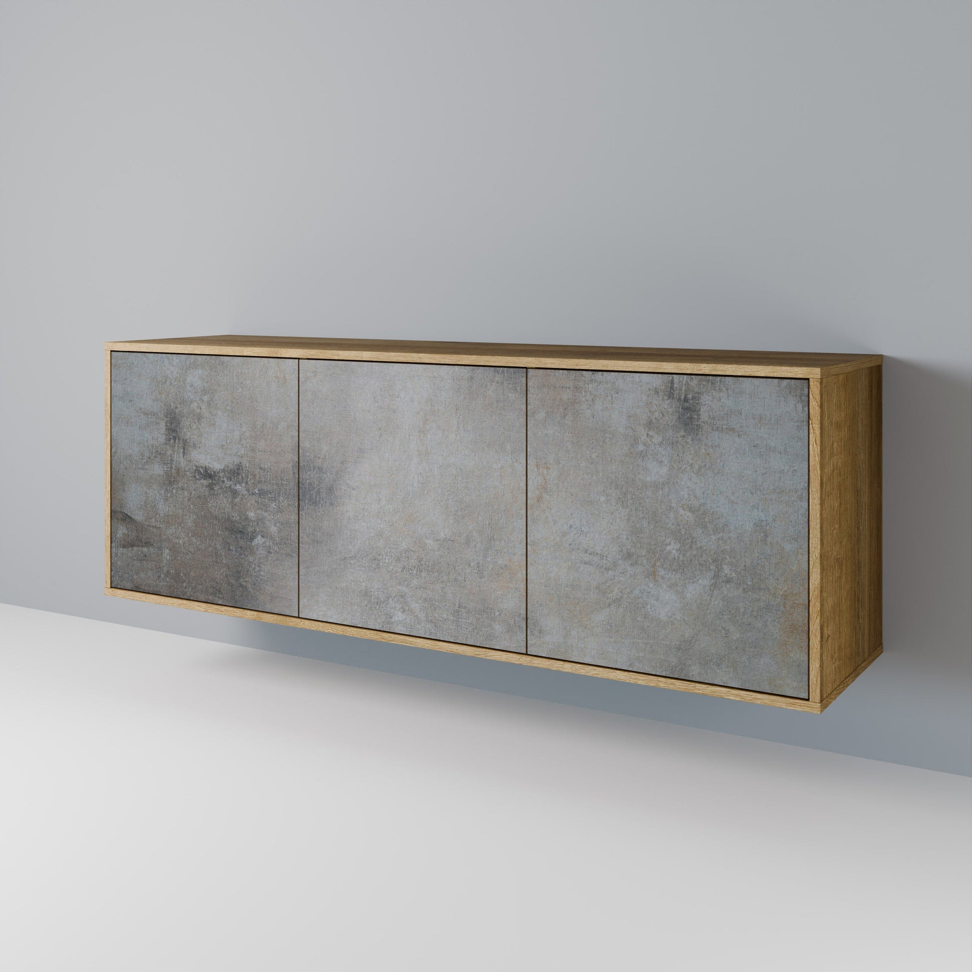 Buffet 3 portes effet chêne avec murs en béton