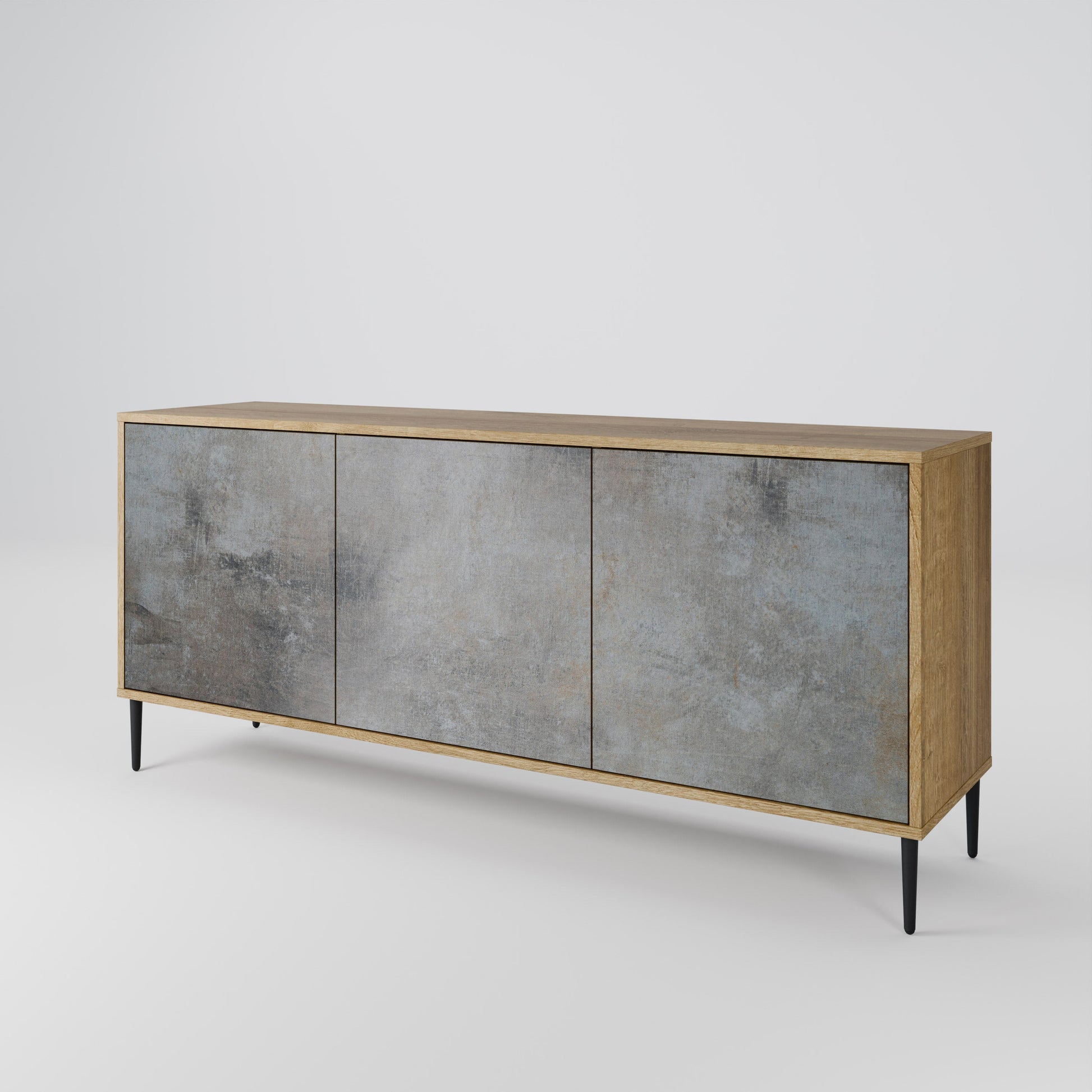 Buffet 3 portes effet chêne avec murs en béton