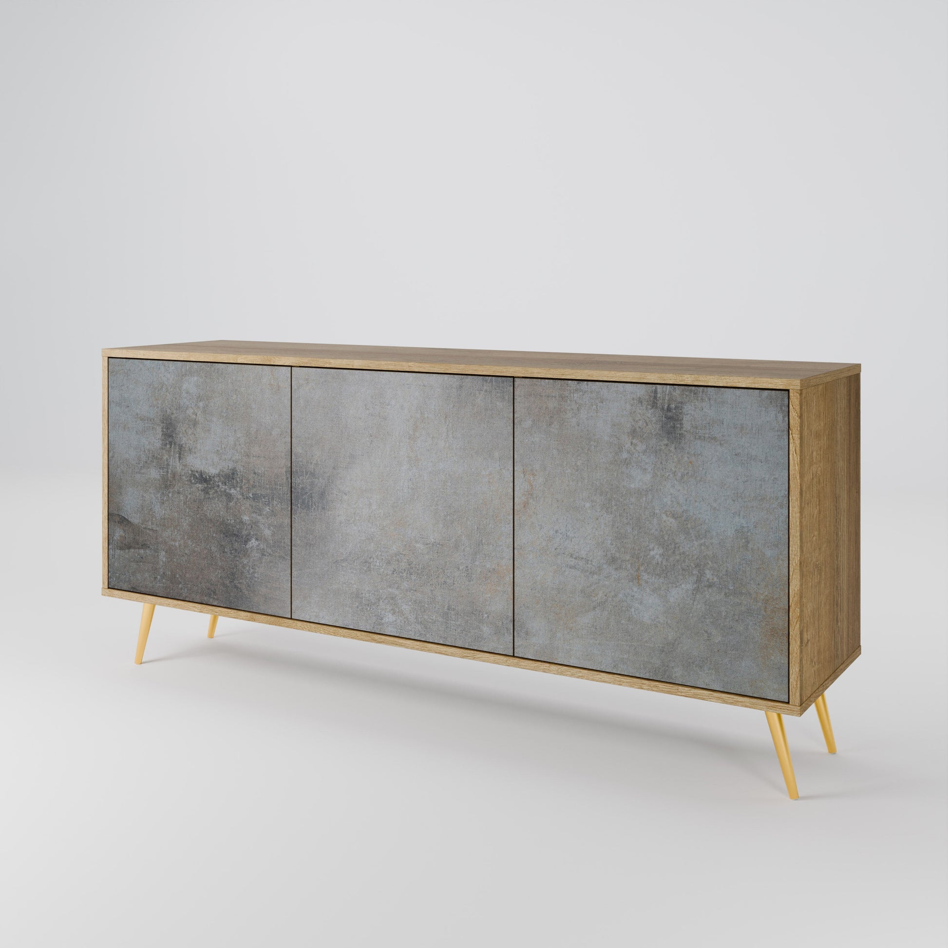 Buffet 3 portes effet chêne avec murs en béton