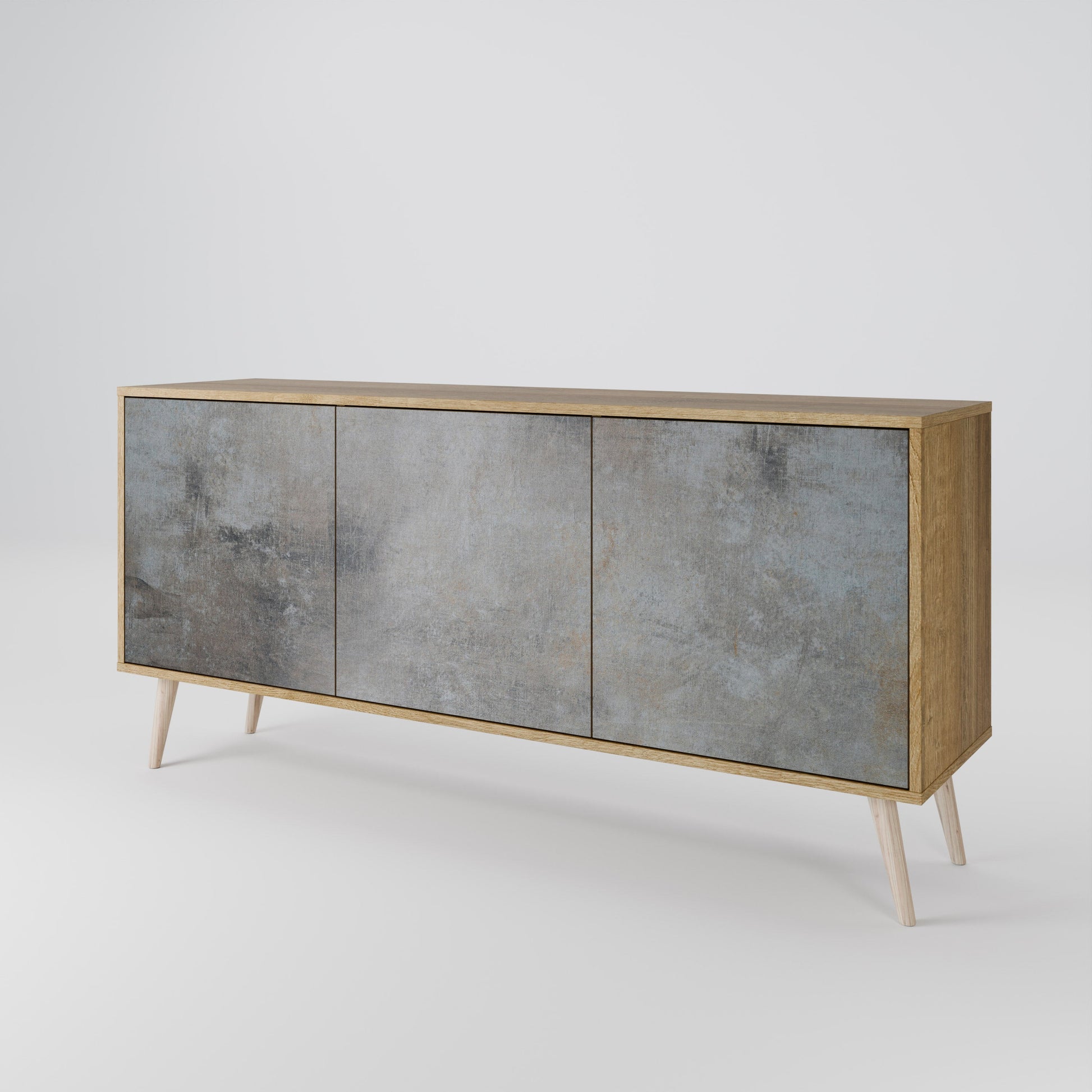 Buffet 3 portes effet chêne avec murs en béton