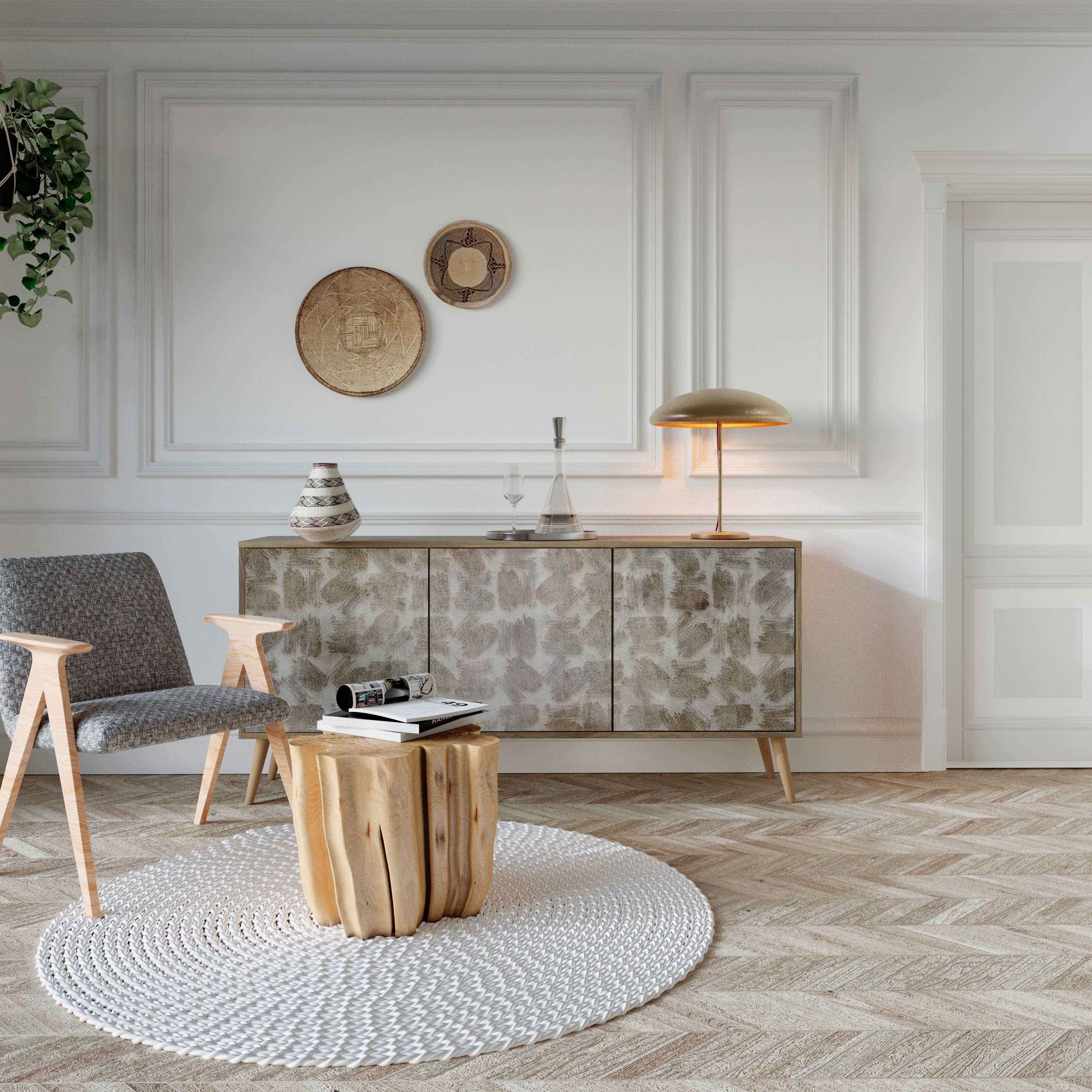 Buffet 3 portes légèrement flou effet chêne