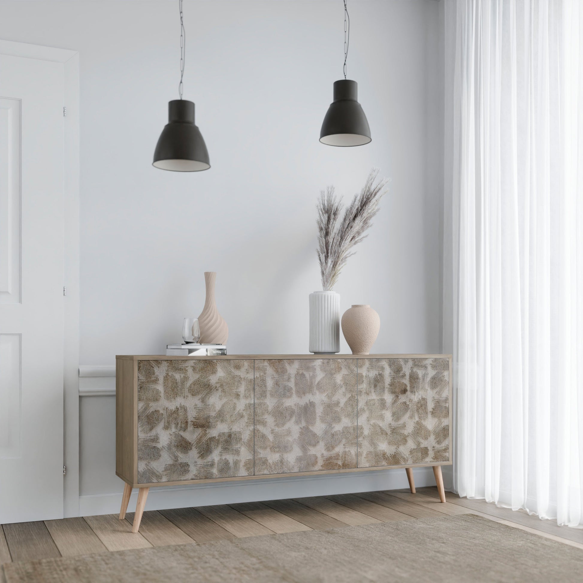 Buffet 3 portes légèrement flou effet chêne
