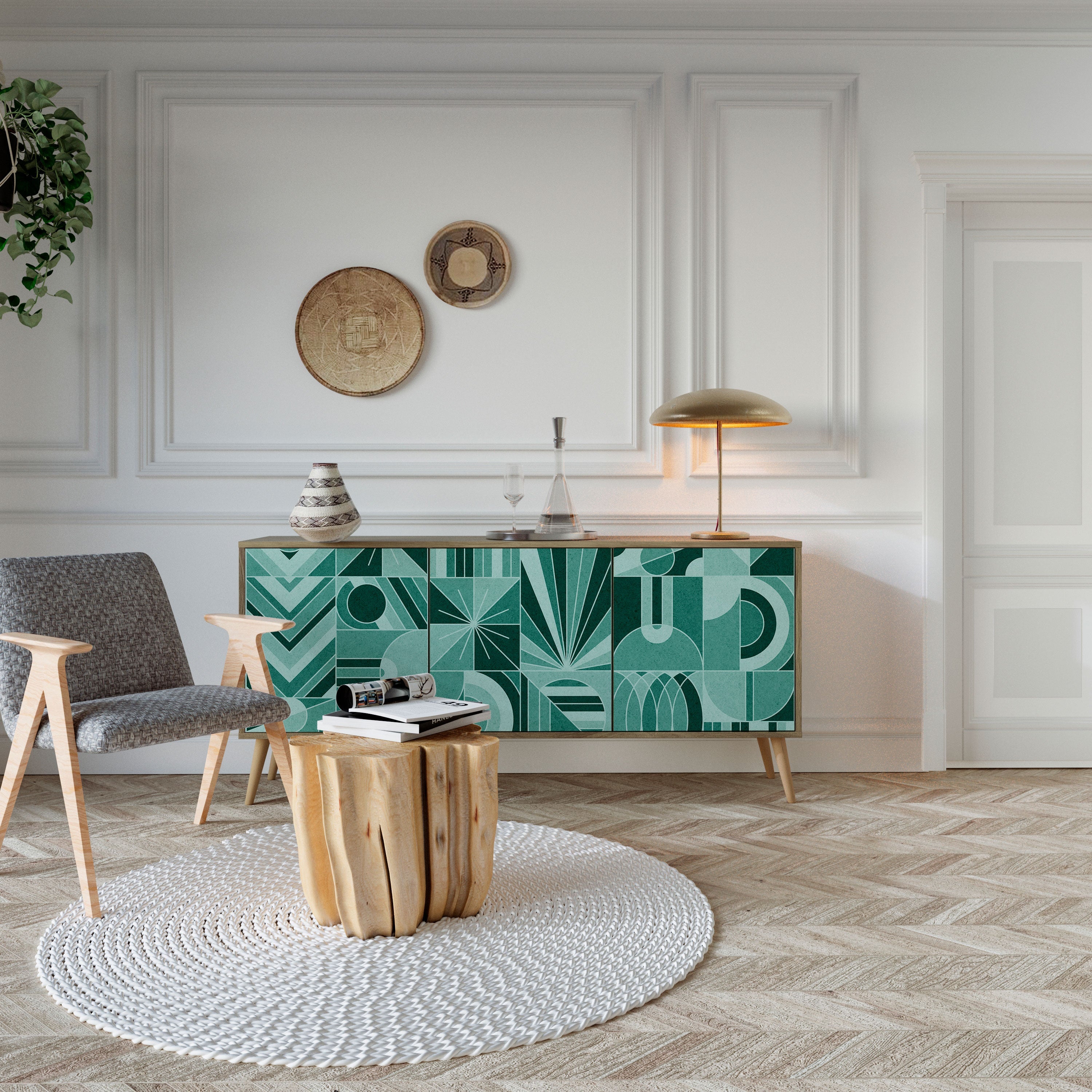 Buffet 3 portes HARMONIC GRID effet chêne