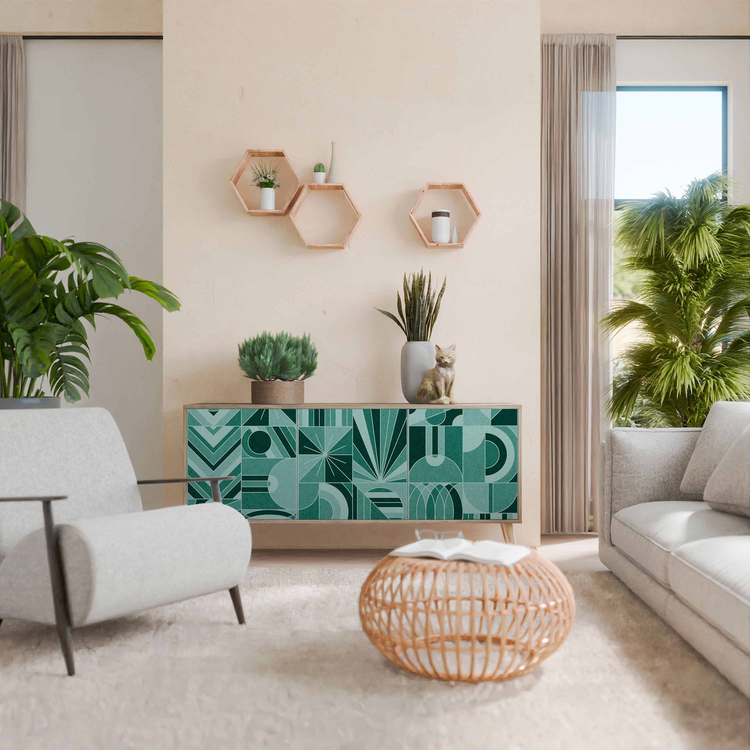 Buffet 3 portes HARMONIC GRID effet chêne