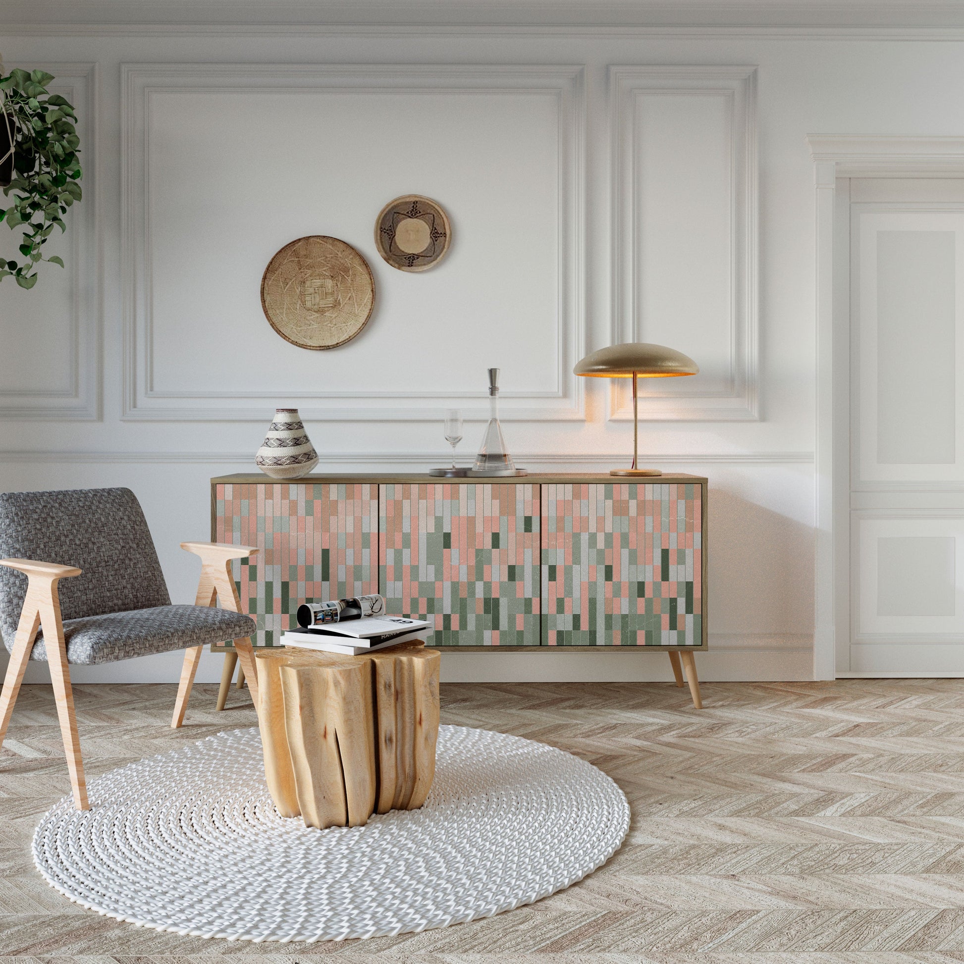CONSTRUIRE LE FUTUR Buffet 3 portes effet chêne