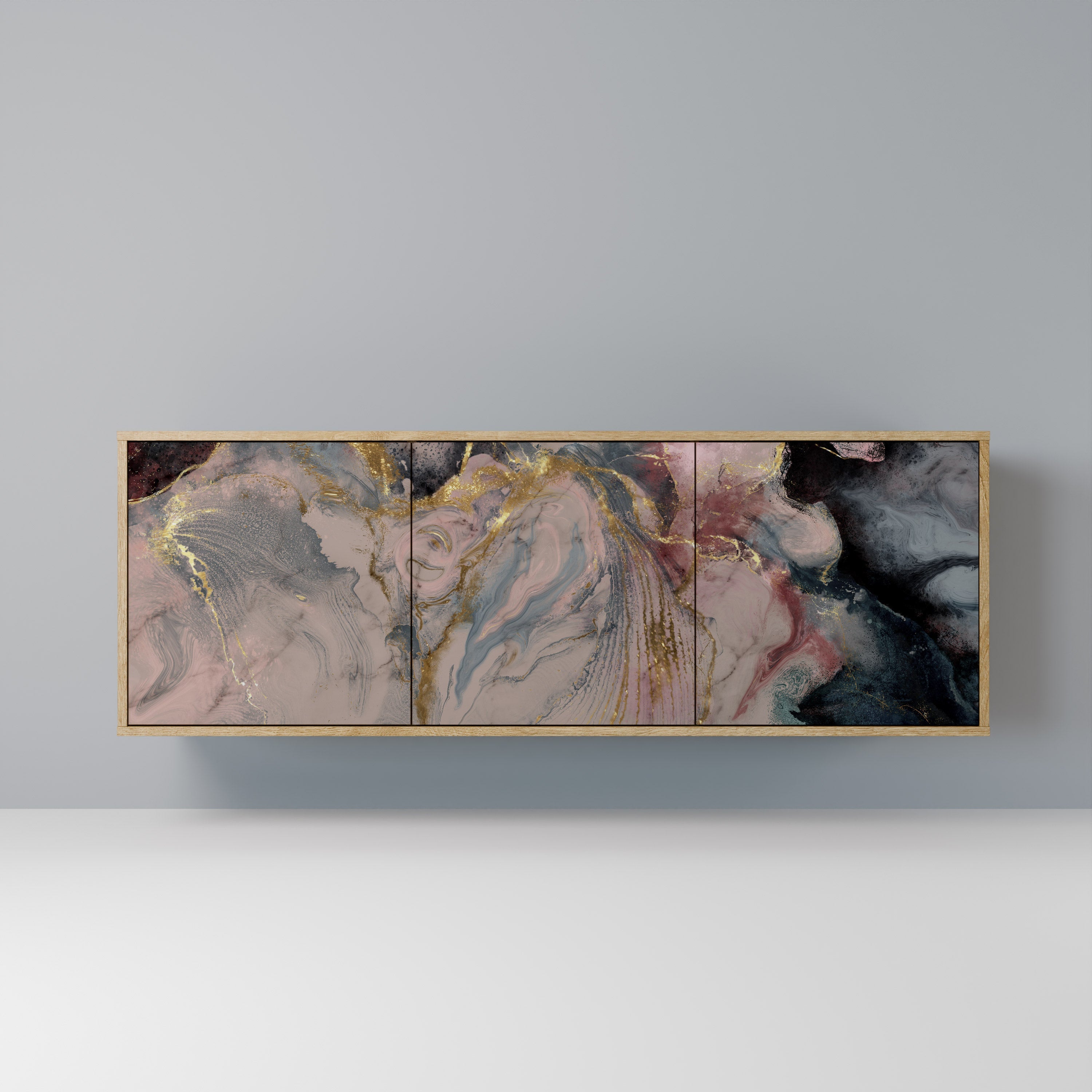 Buffet 3 portes GILDED SWIRLS effet chêne