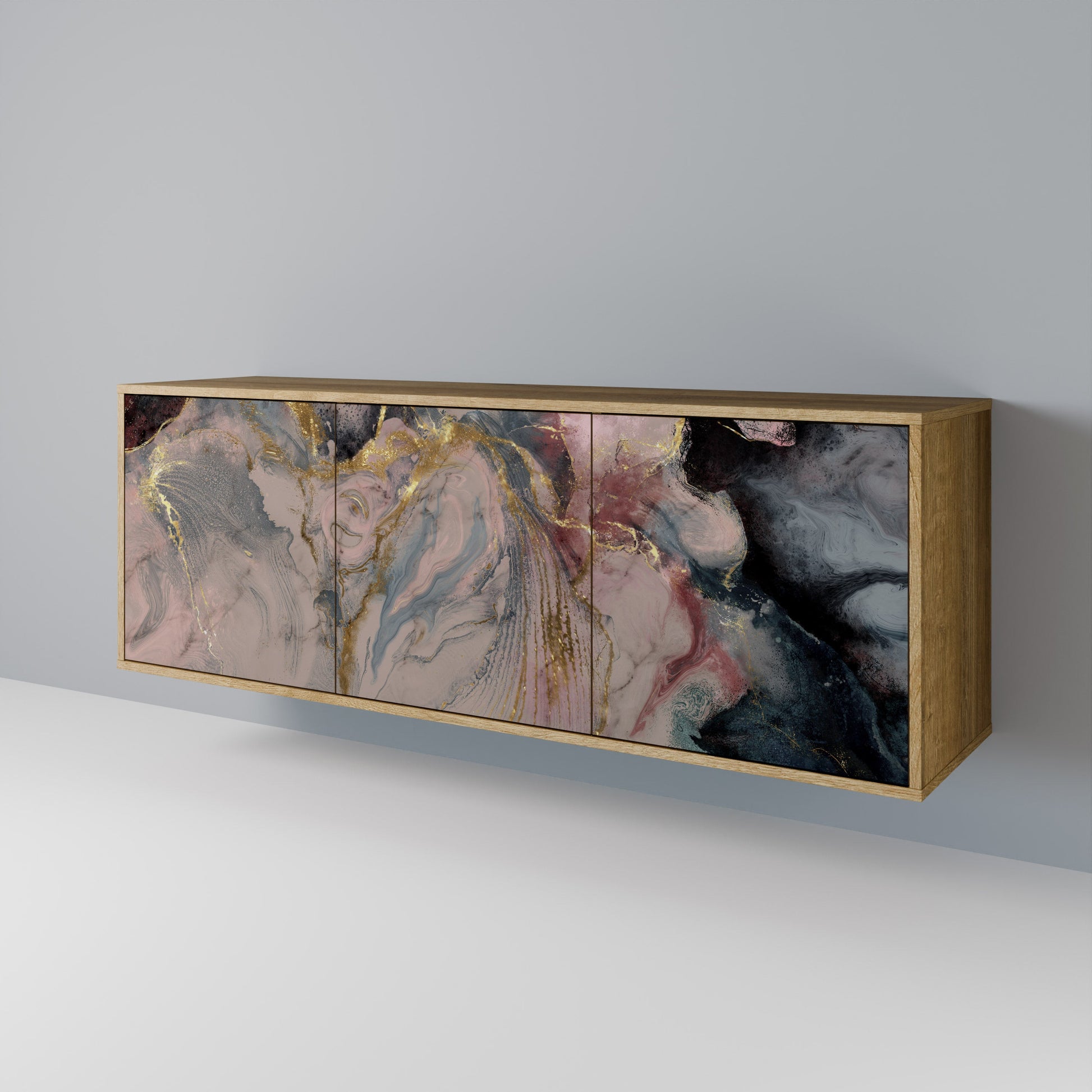 Buffet 3 portes GILDED SWIRLS effet chêne