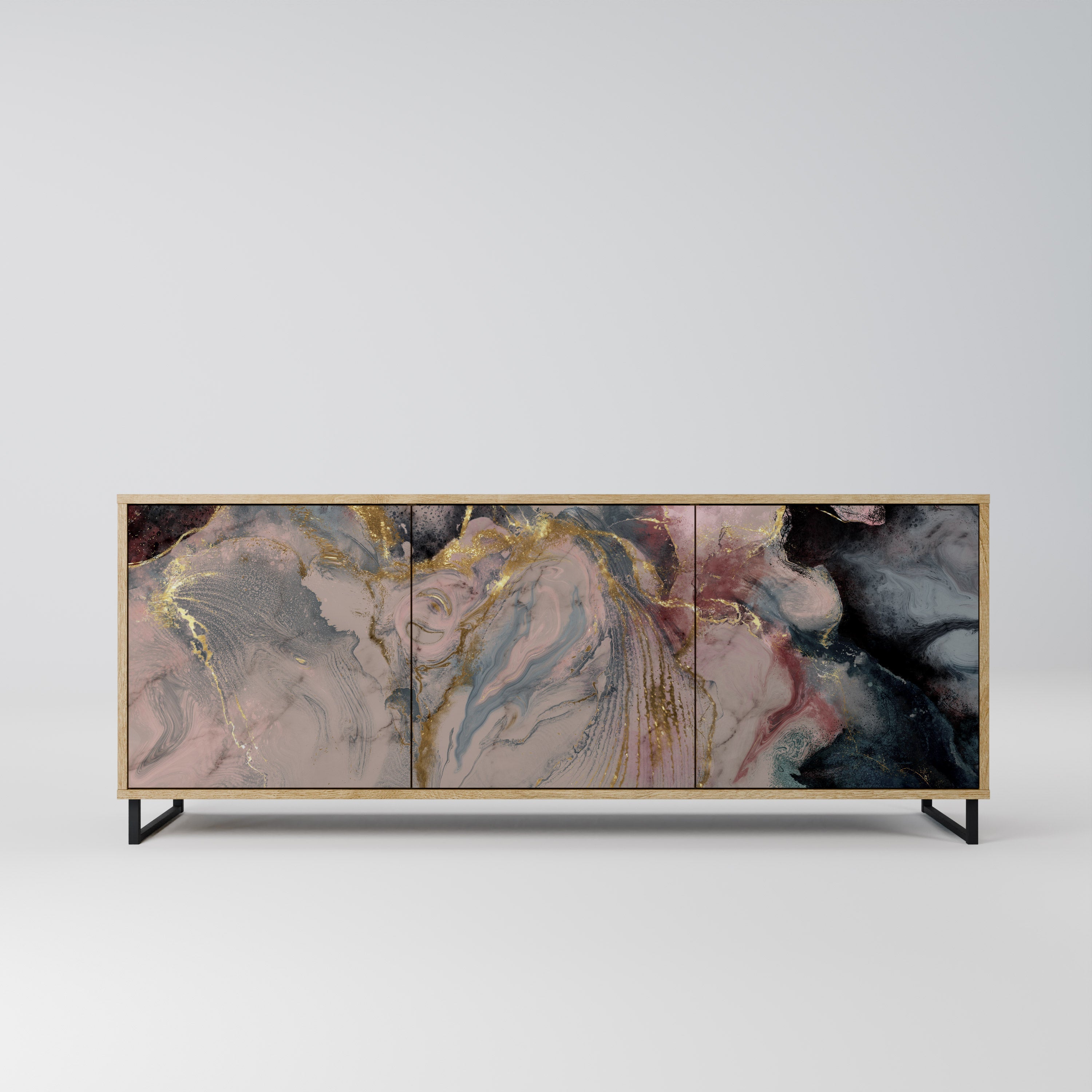 Buffet 3 portes GILDED SWIRLS effet chêne