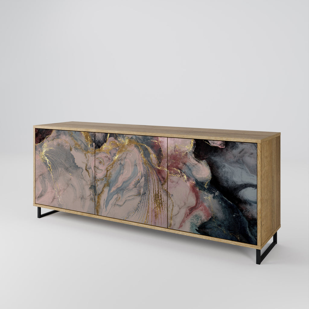 Buffet 3 portes GILDED SWIRLS effet chêne