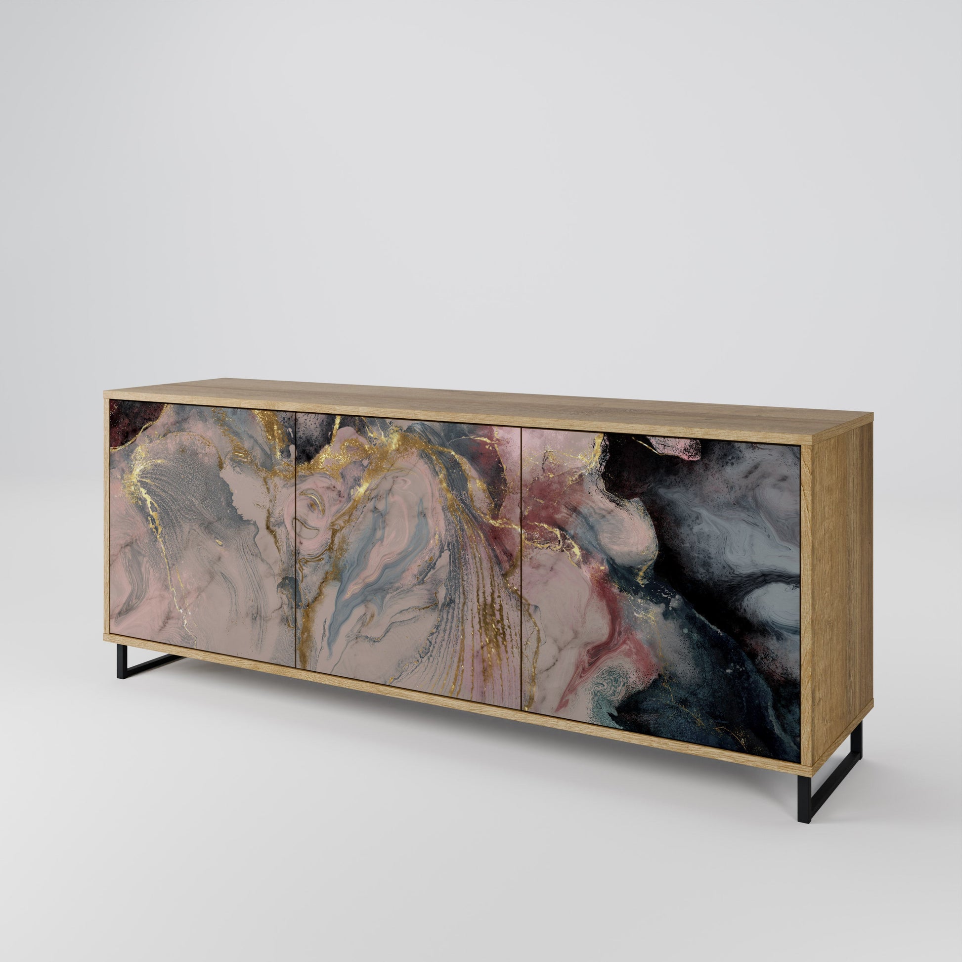 Buffet 3 portes GILDED SWIRLS effet chêne