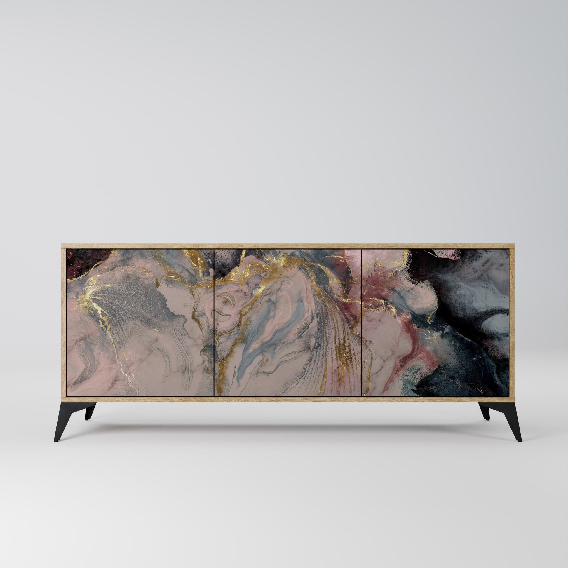 Buffet 3 portes GILDED SWIRLS effet chêne