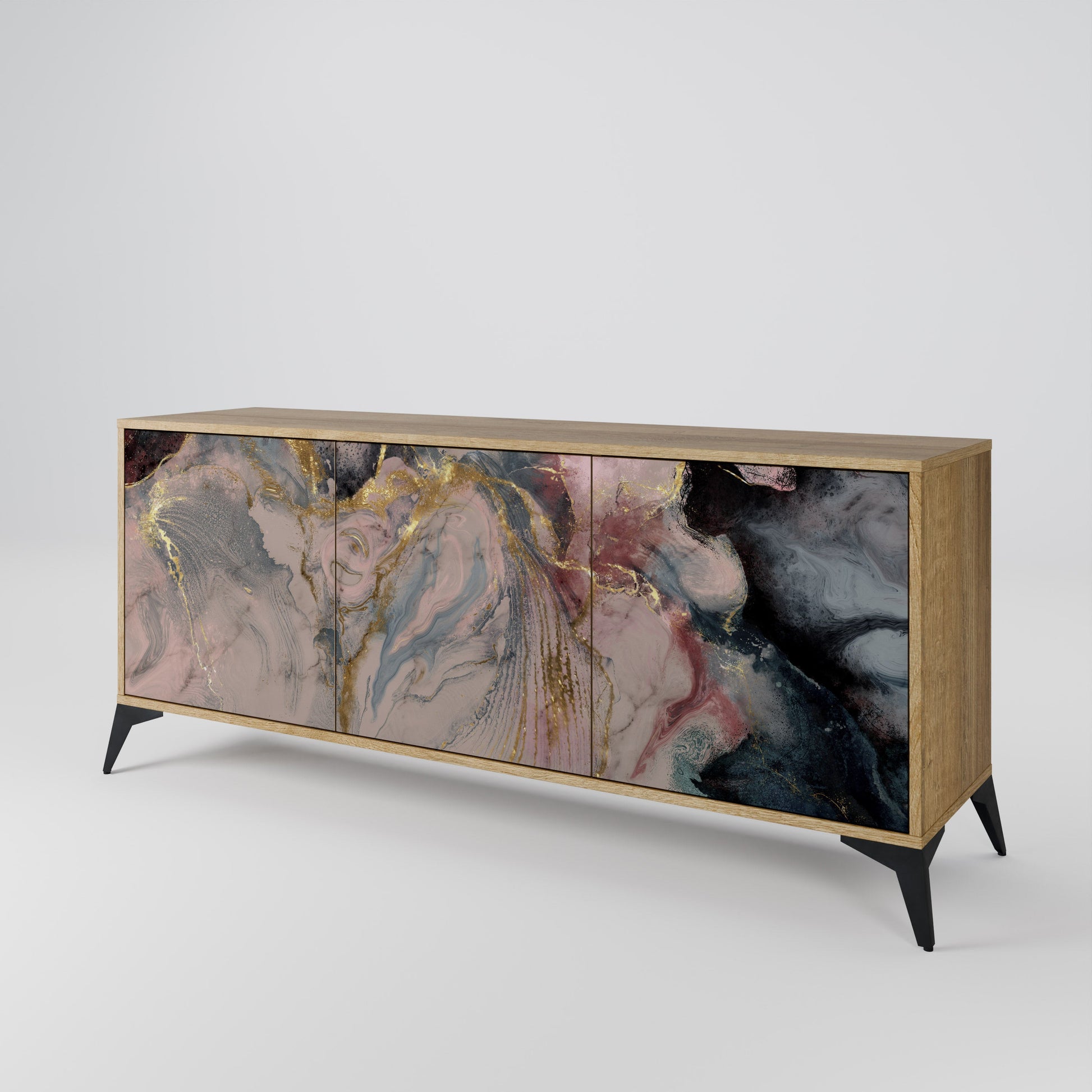 Buffet 3 portes GILDED SWIRLS effet chêne