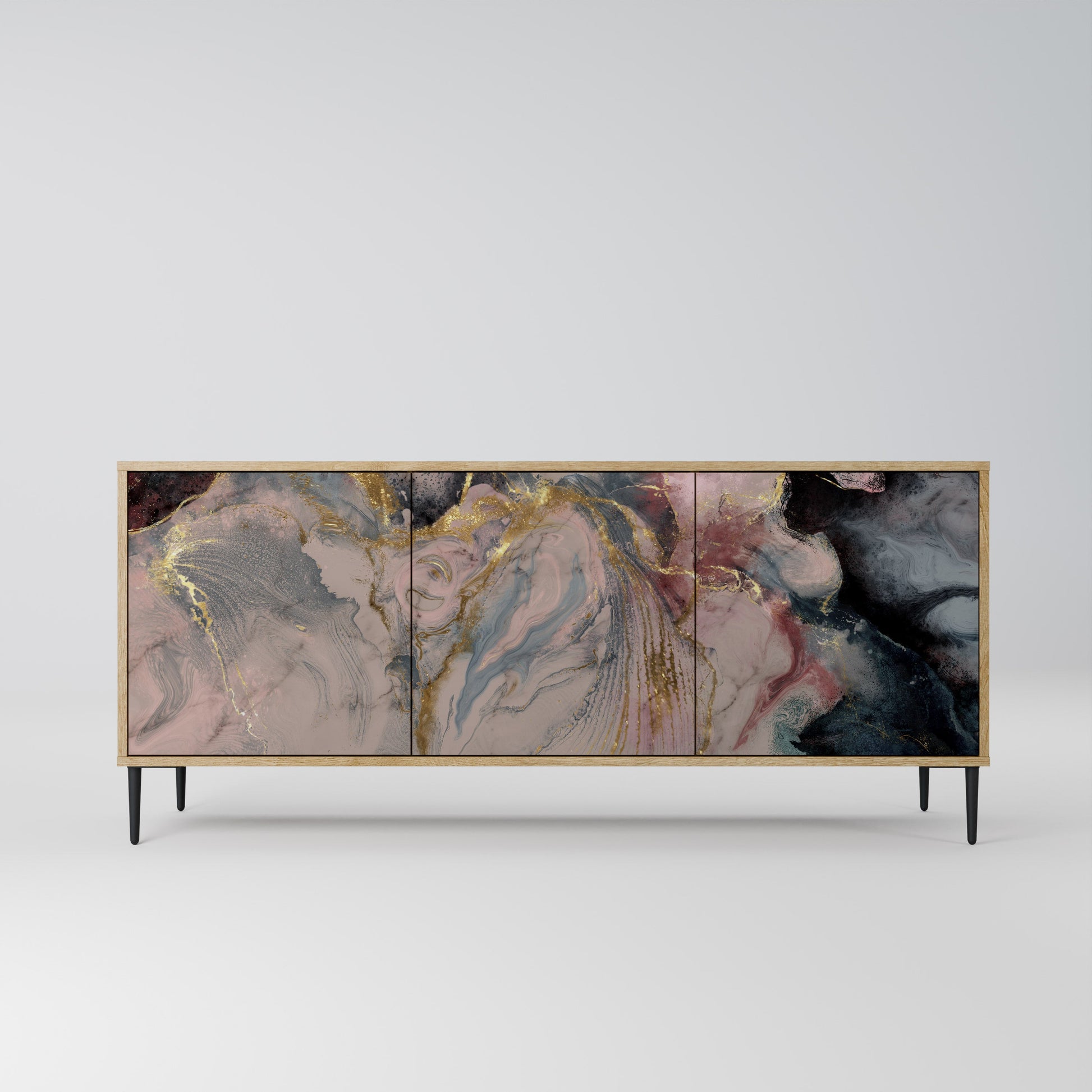 Buffet 3 portes GILDED SWIRLS effet chêne