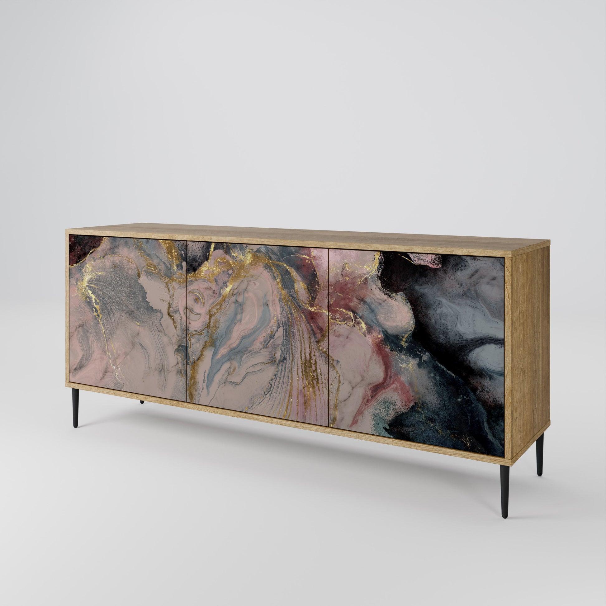 Buffet 3 portes GILDED SWIRLS effet chêne
