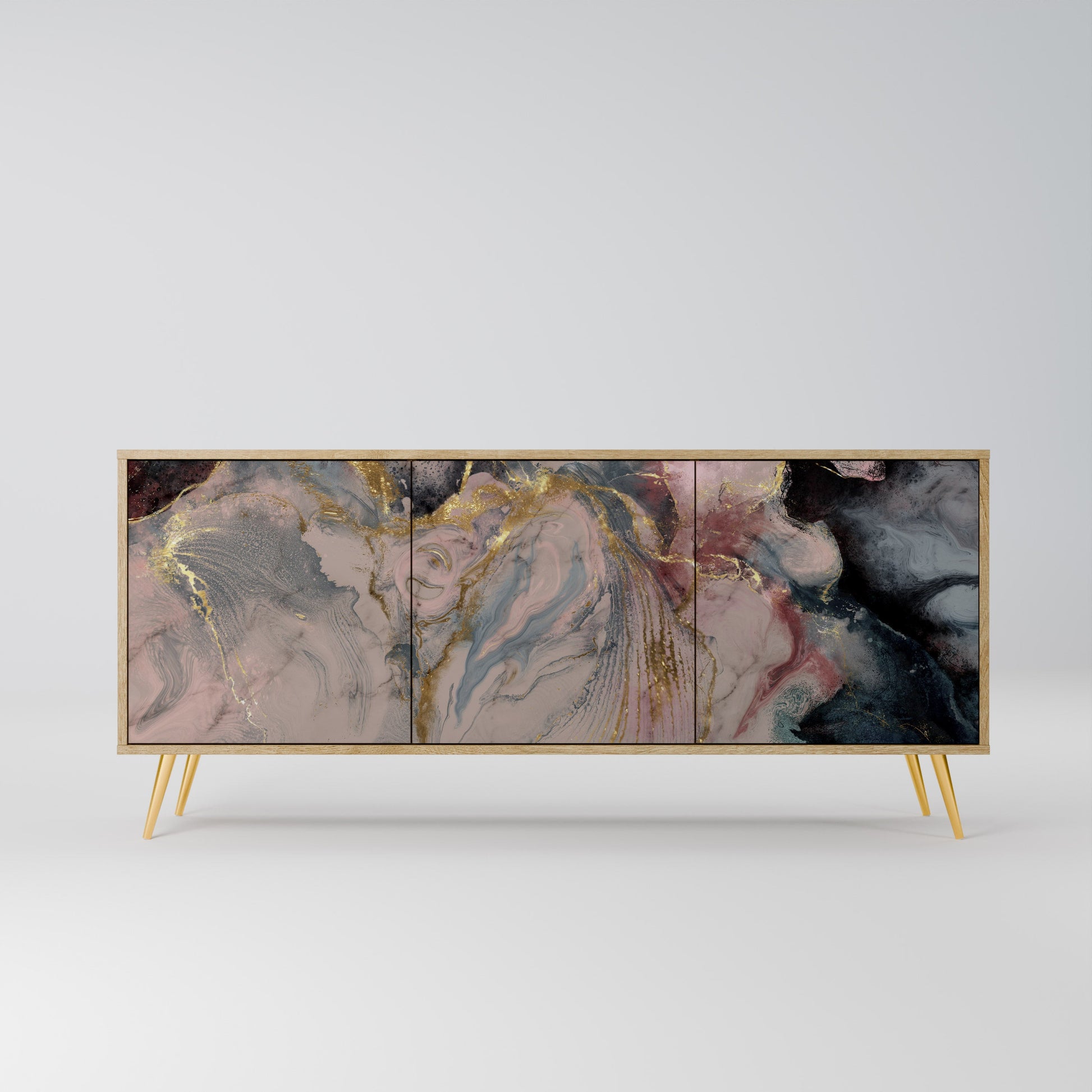 Buffet 3 portes GILDED SWIRLS effet chêne