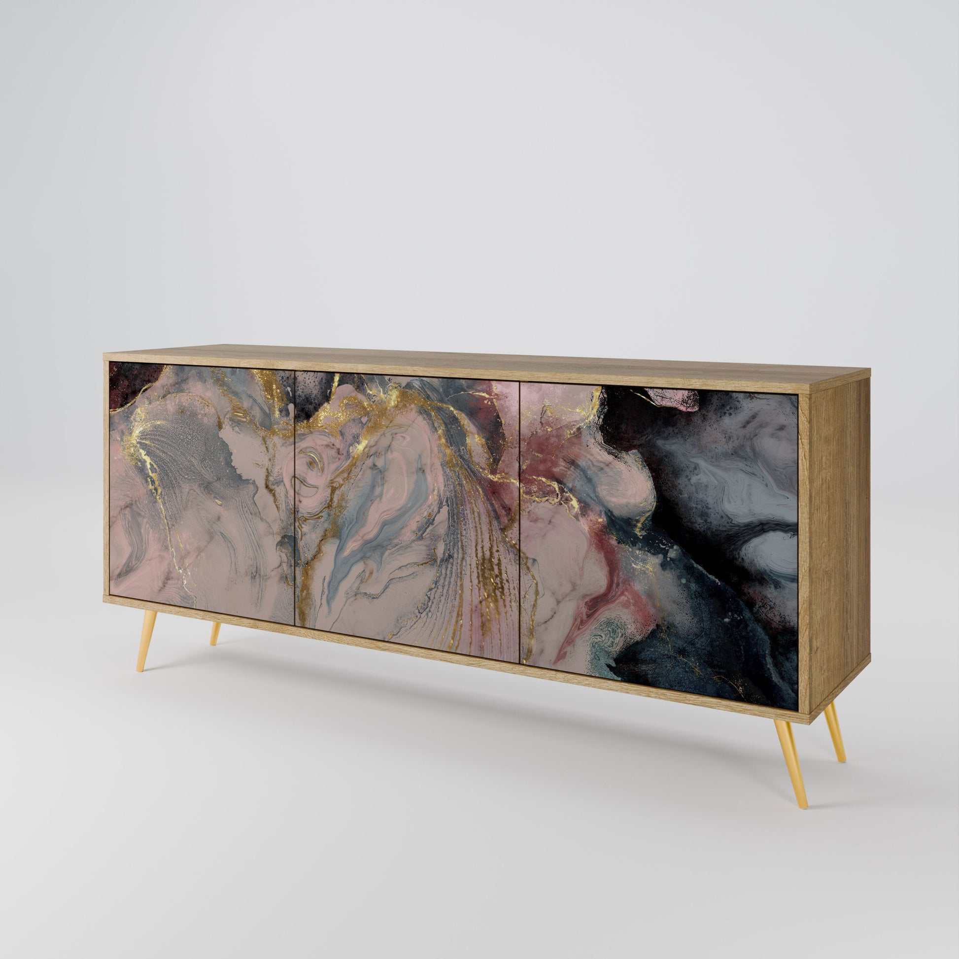 Buffet 3 portes GILDED SWIRLS effet chêne