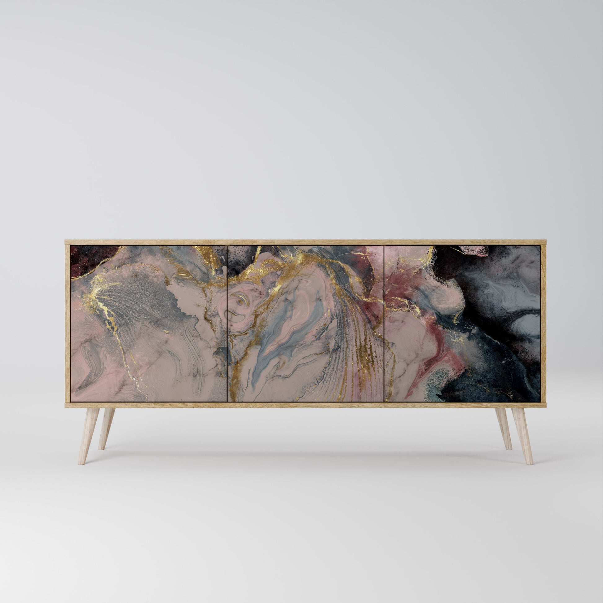 Buffet 3 portes GILDED SWIRLS effet chêne