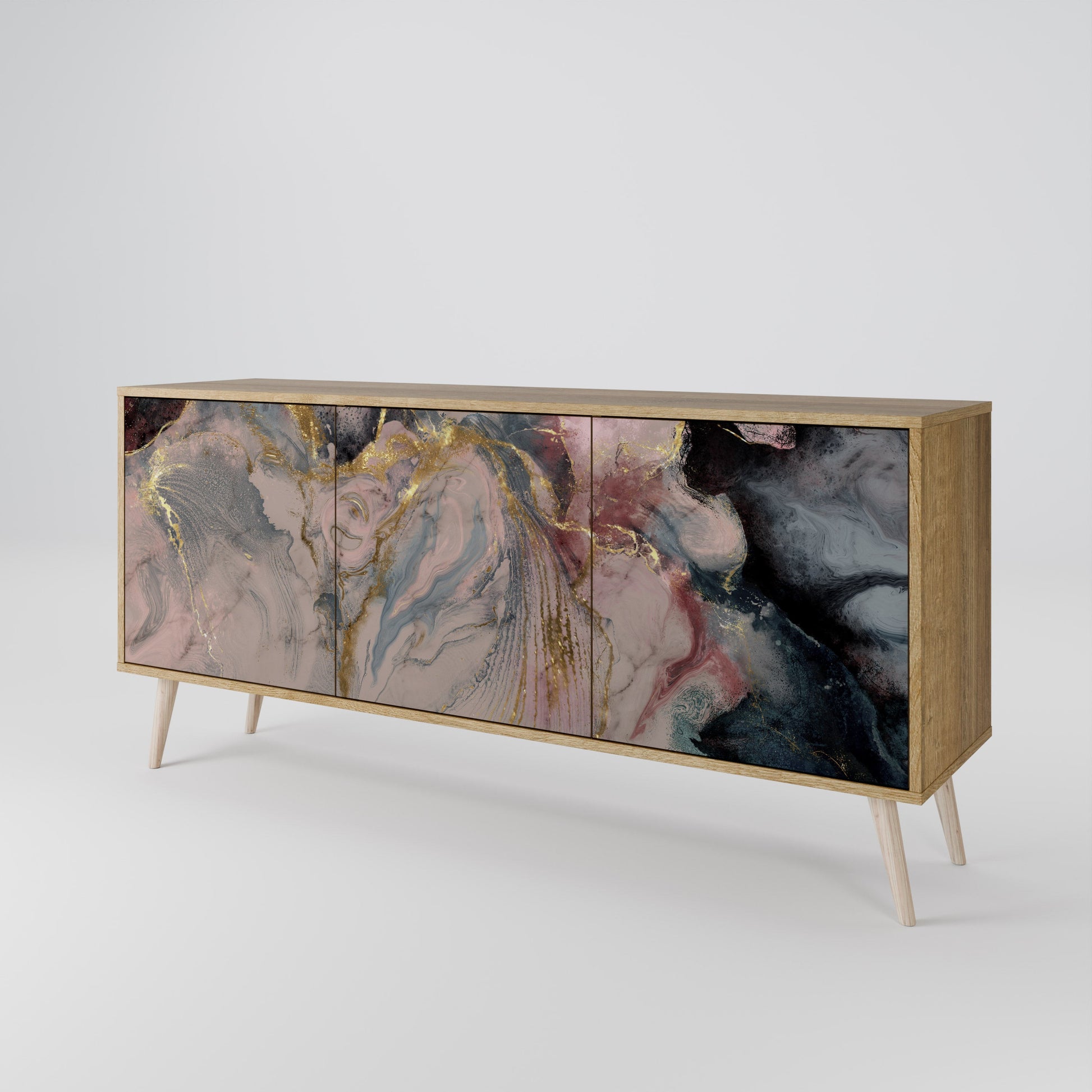 Buffet 3 portes GILDED SWIRLS effet chêne