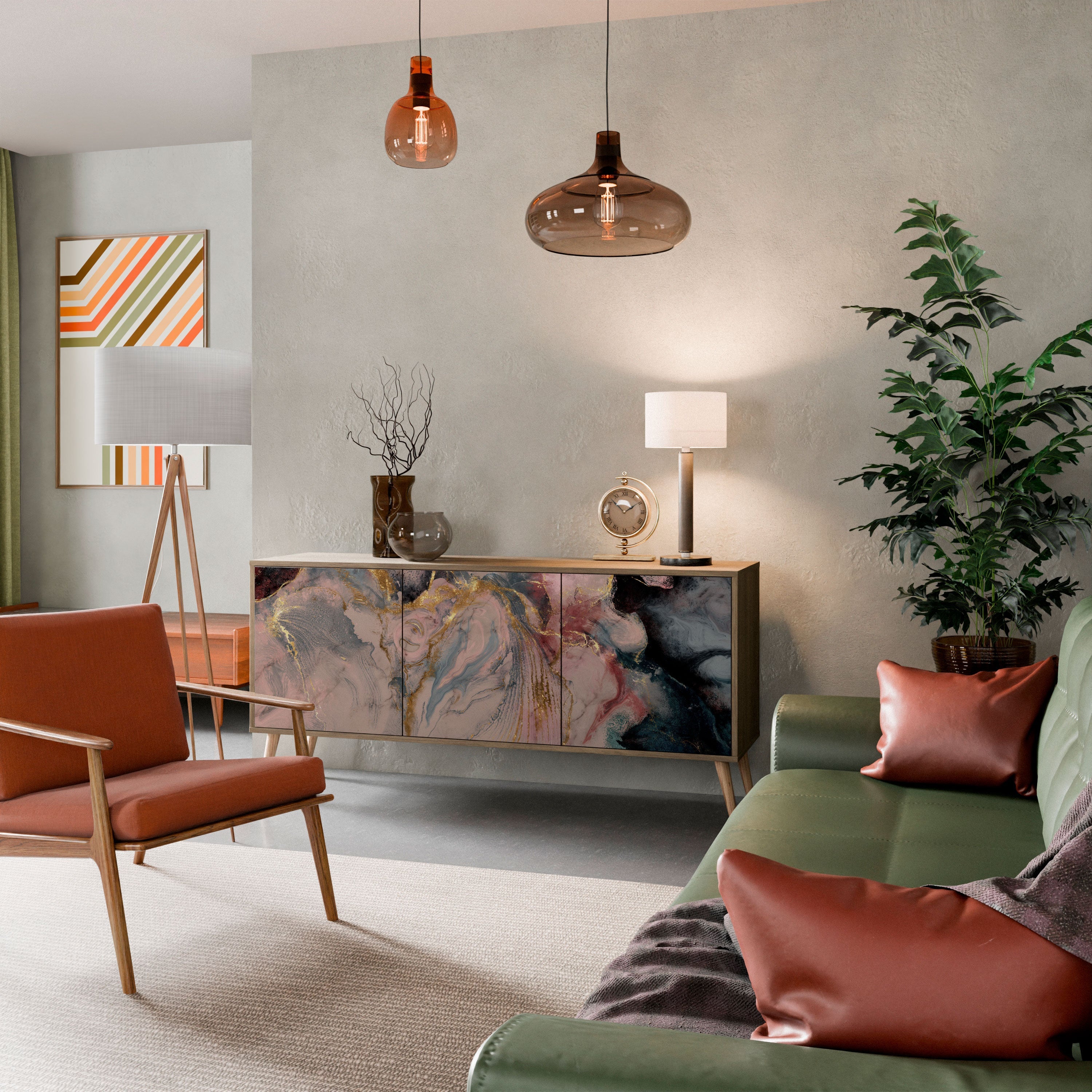 Buffet 3 portes GILDED SWIRLS effet chêne