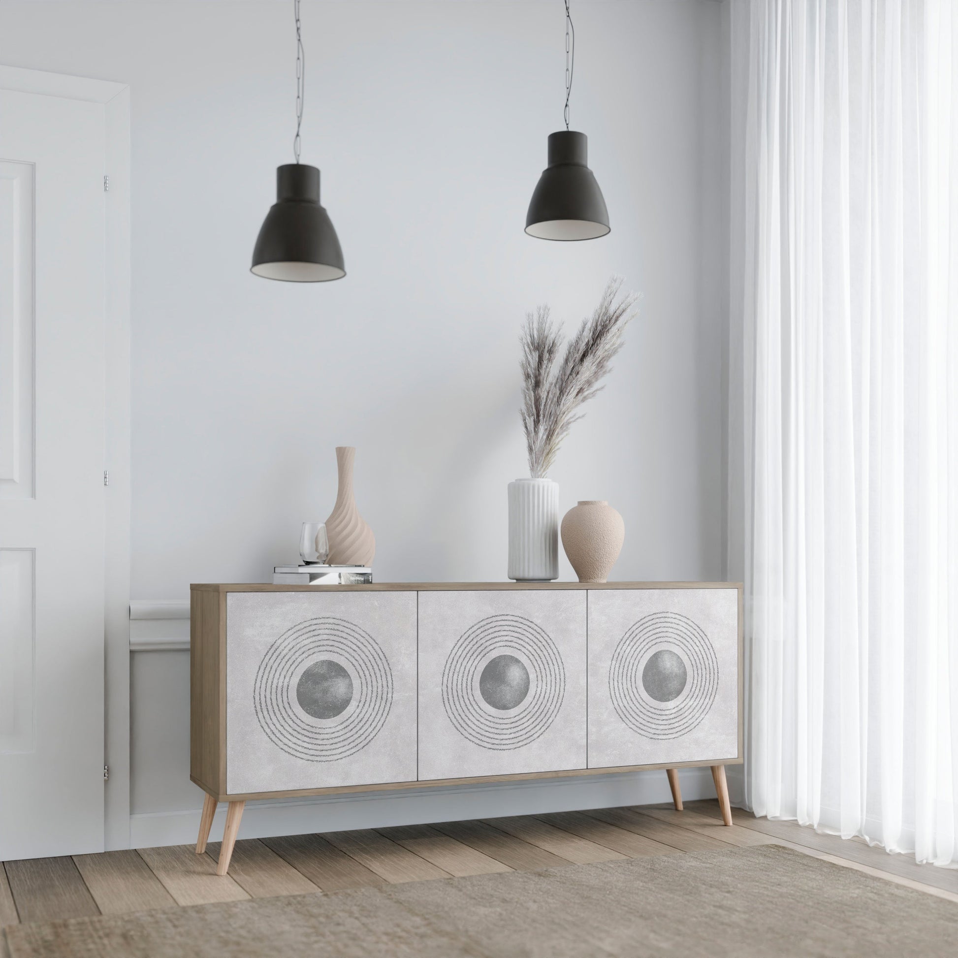 Buffet 3 portes SOLID CIRCLES effet chêne