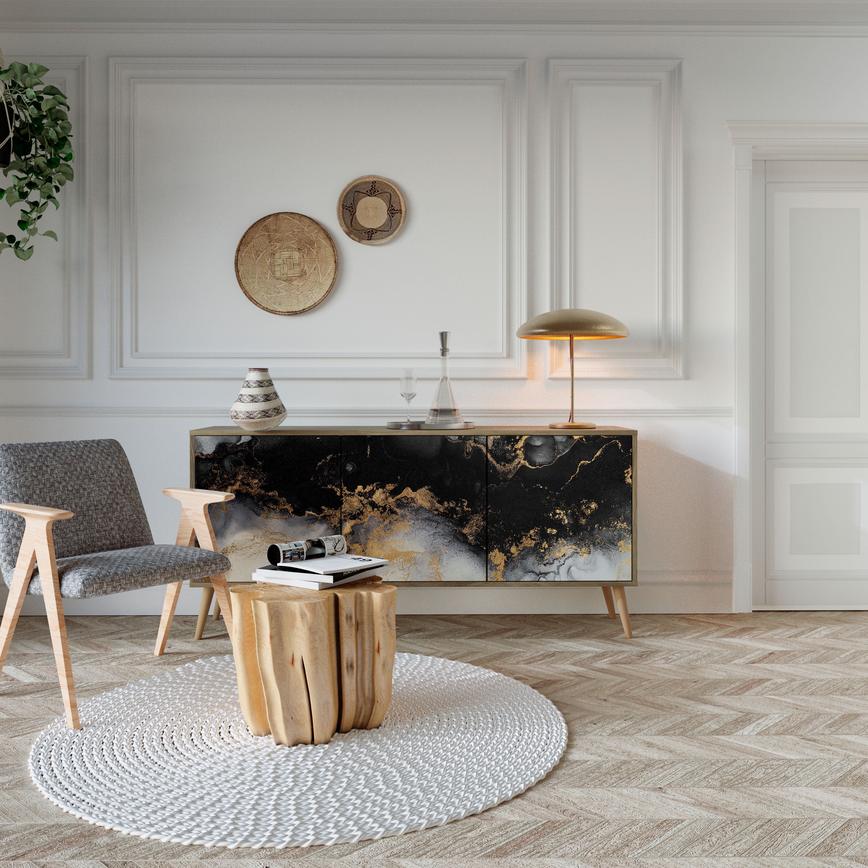 Buffet 3 portes MARBLE OF TOMMORROW effet chêne