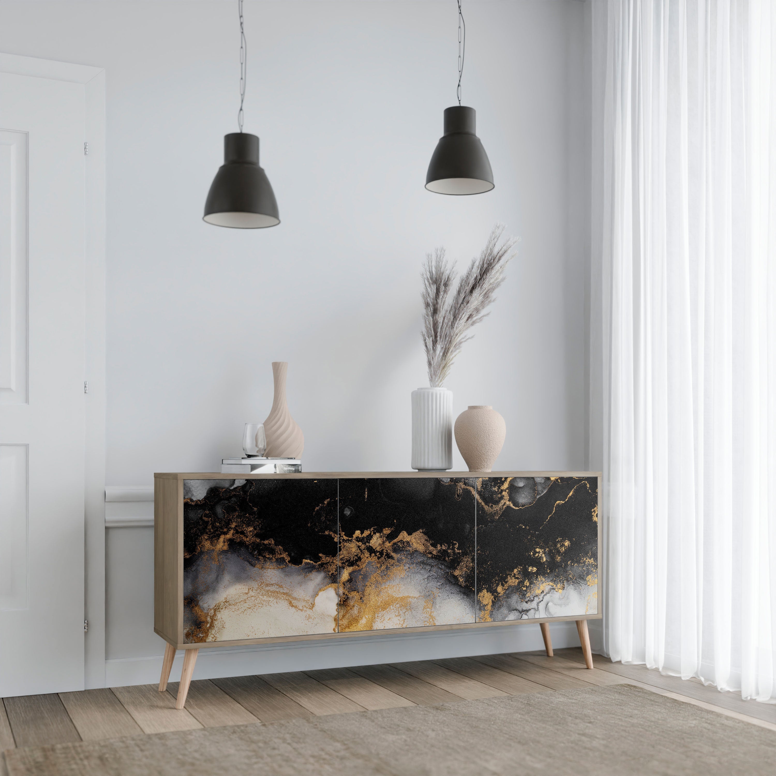 Buffet 3 portes MARBLE OF TOMMORROW effet chêne