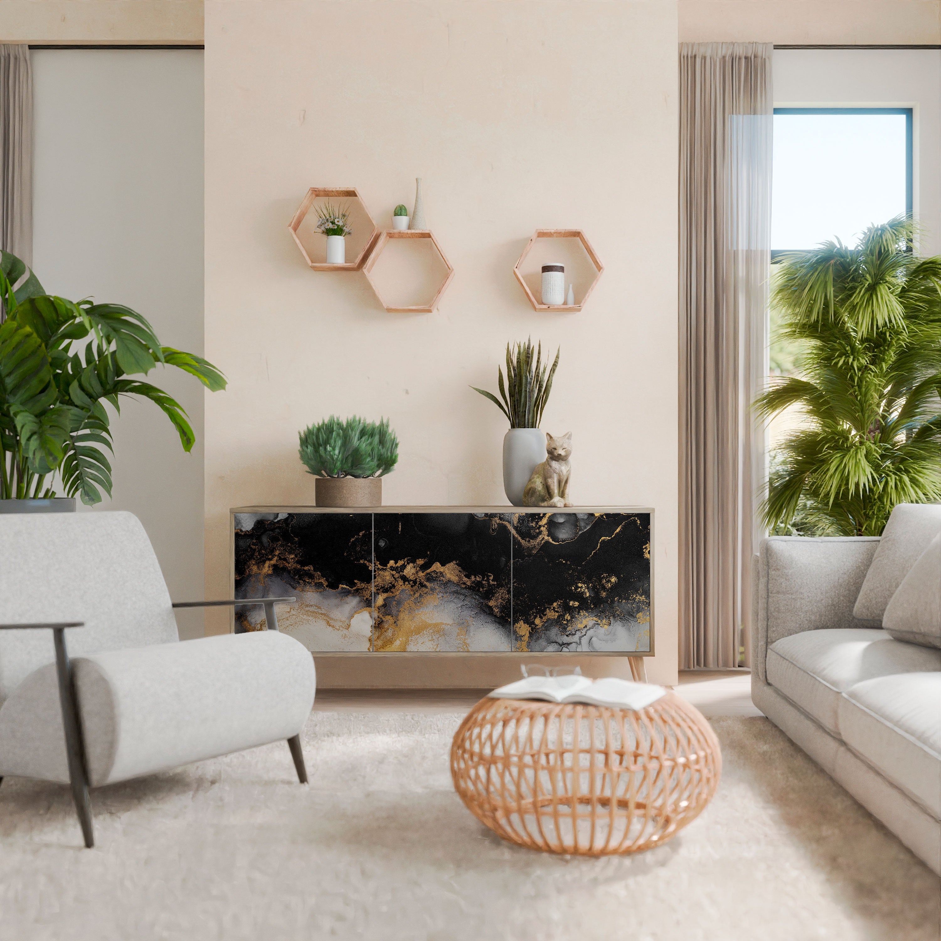 Buffet 3 portes MARBLE OF TOMMORROW effet chêne