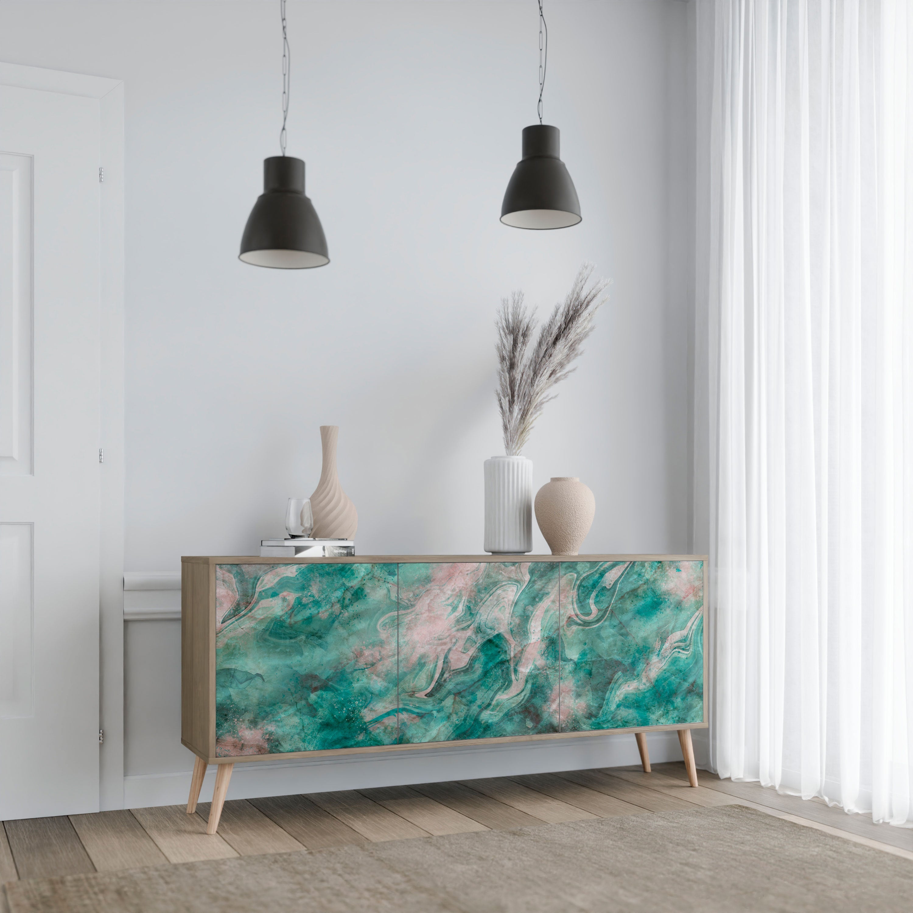 Buffet 3 portes ABSTRACT ALCHEMY effet chêne