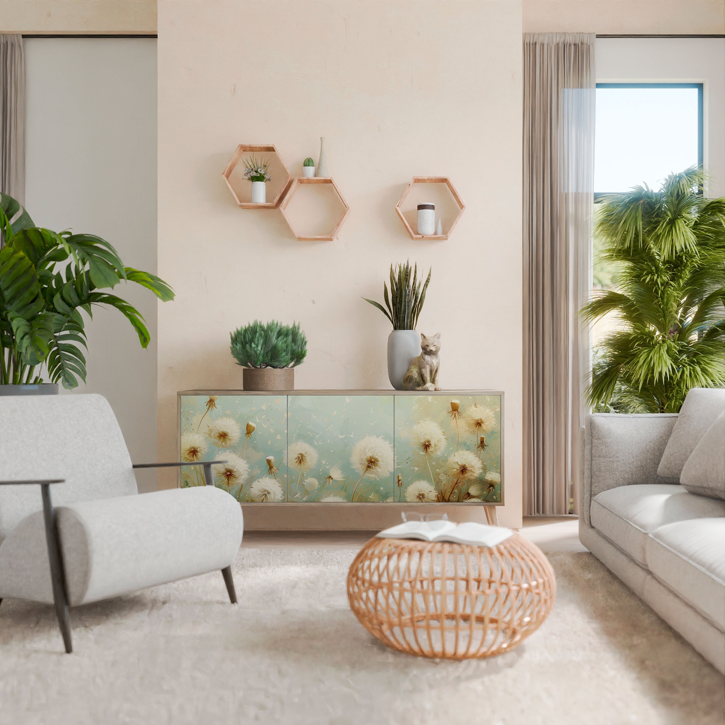 Buffet 3 portes DREAMY MEADOW effet chêne