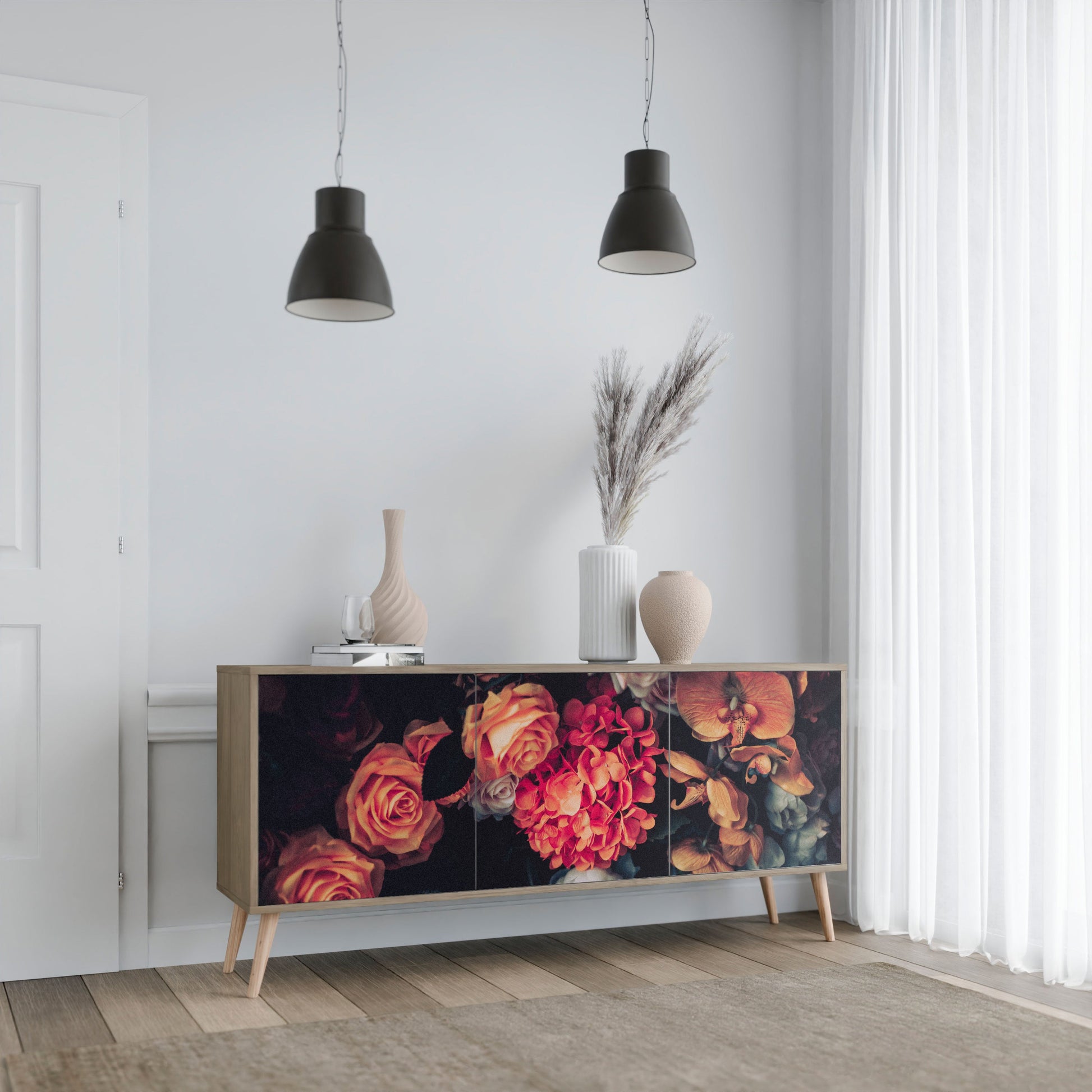 Buffet 3 portes NEVERENDING BLOOM effet chêne