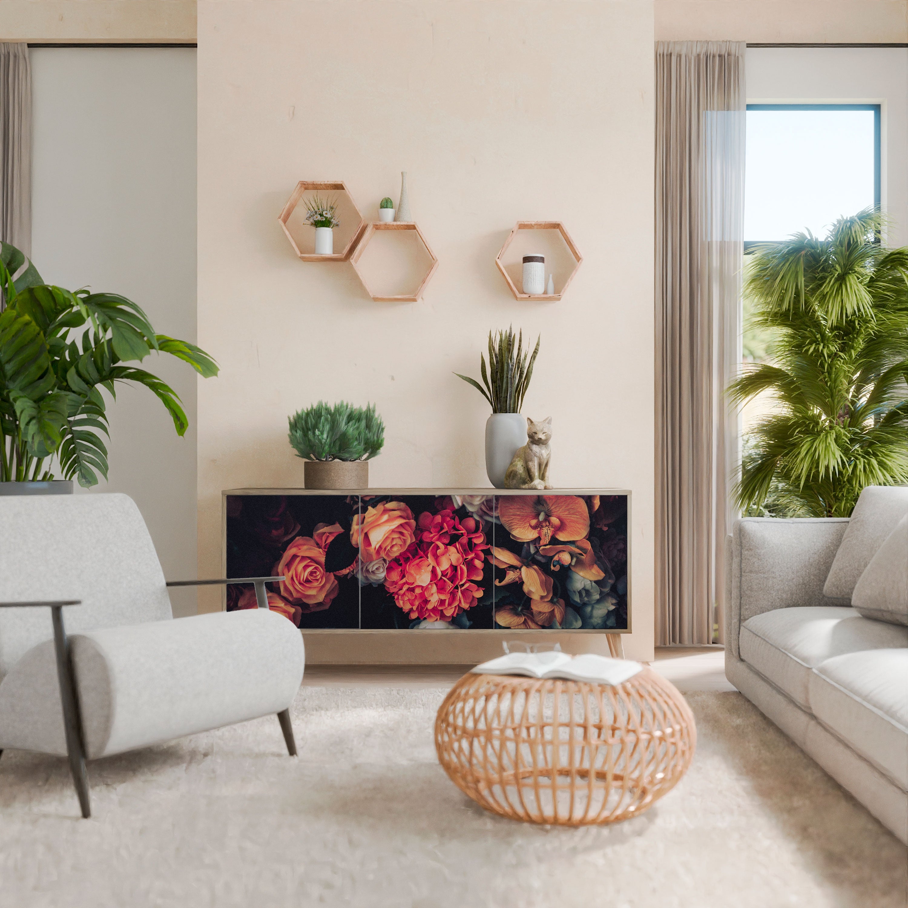 Buffet 3 portes NEVERENDING BLOOM effet chêne