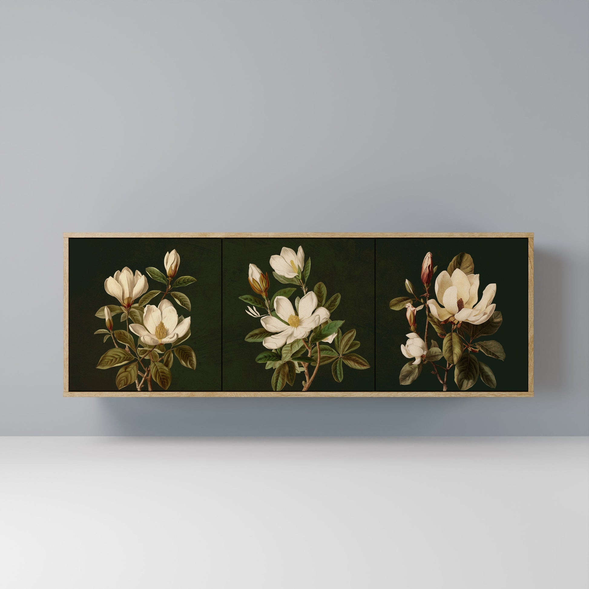 Buffet 3 portes FLORAL NOIR effet chêne