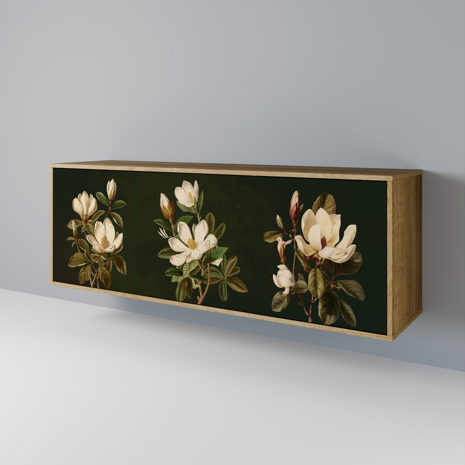 Buffet 3 portes FLORAL NOIR effet chêne
