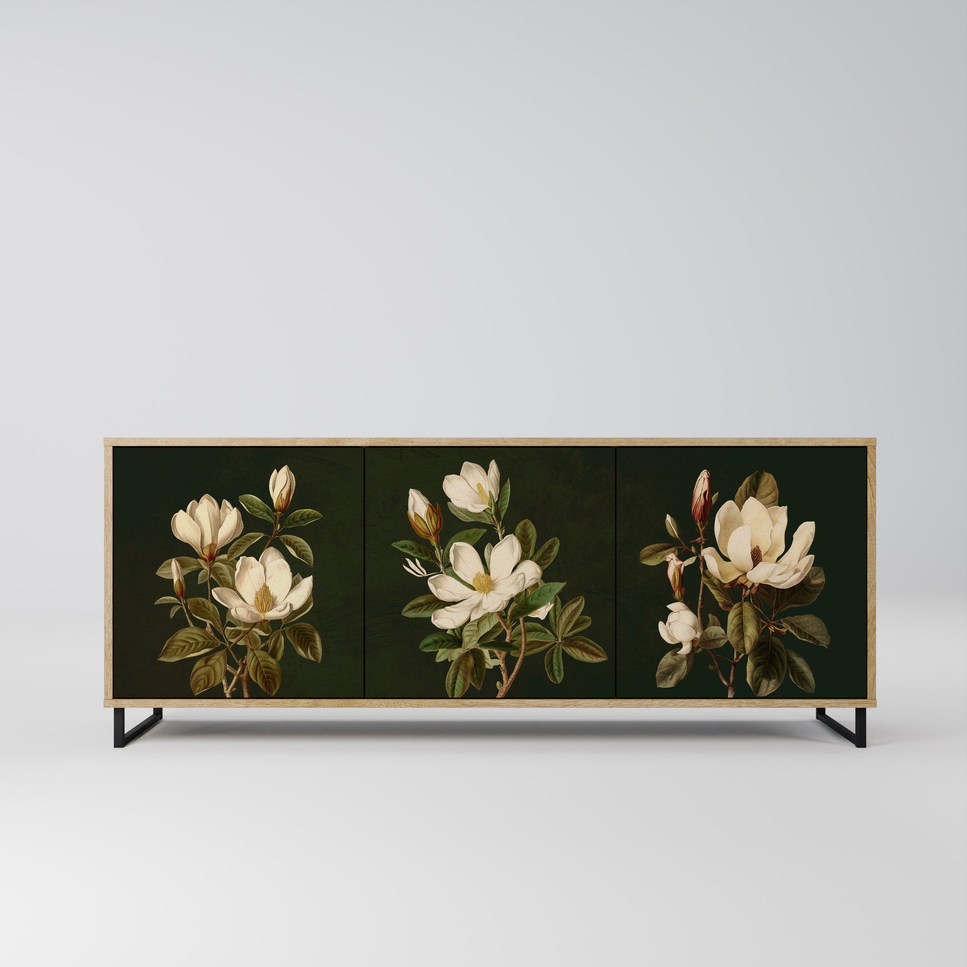 Buffet 3 portes FLORAL NOIR effet chêne