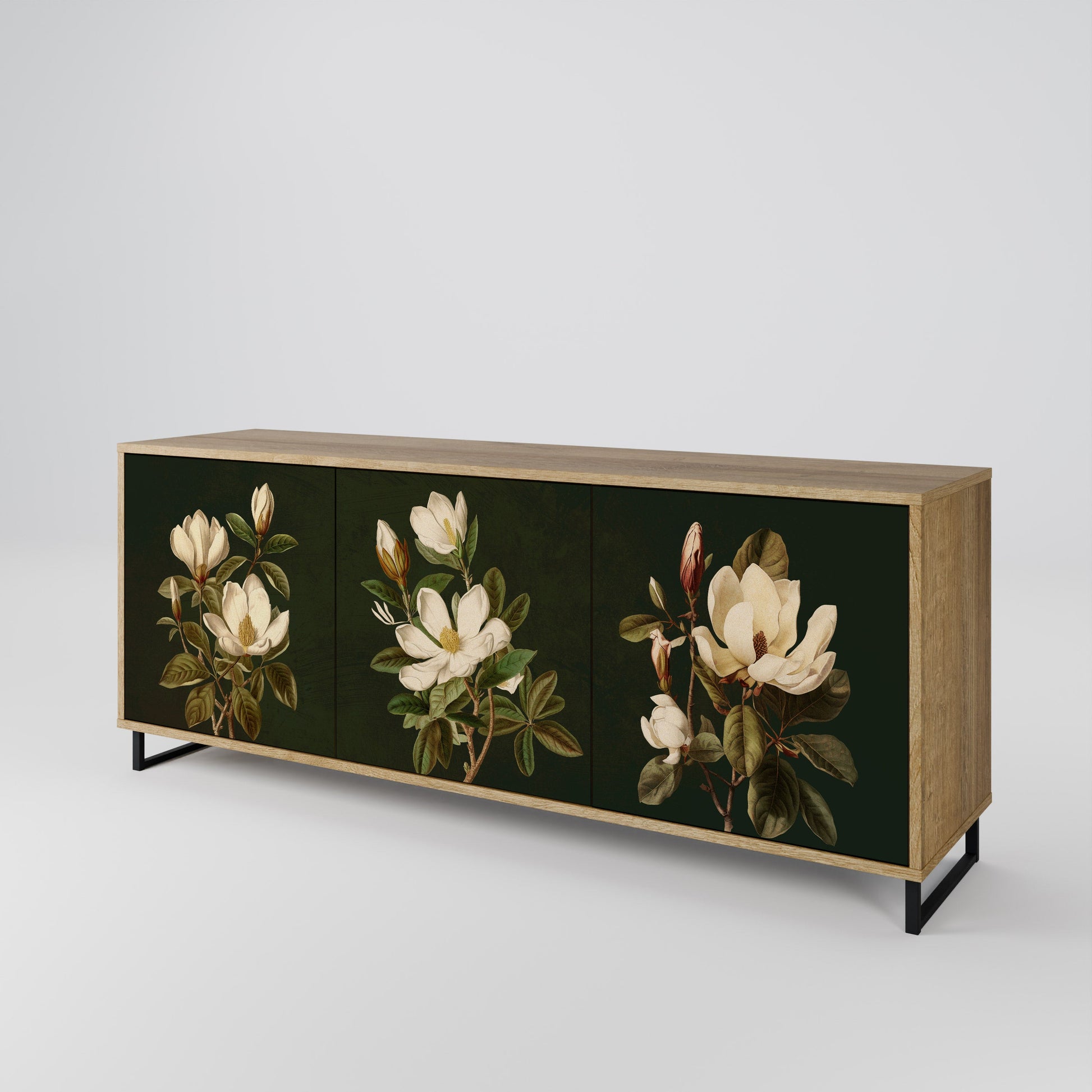 Buffet 3 portes FLORAL NOIR effet chêne
