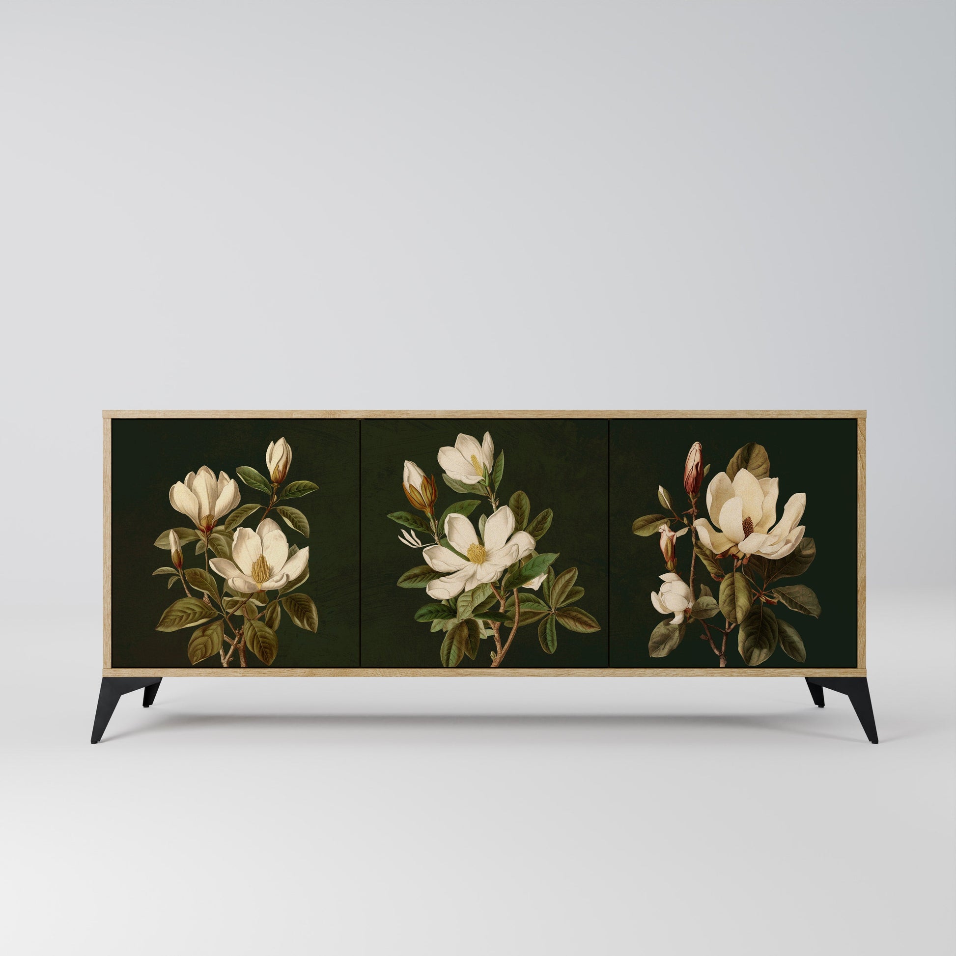 Buffet 3 portes FLORAL NOIR effet chêne