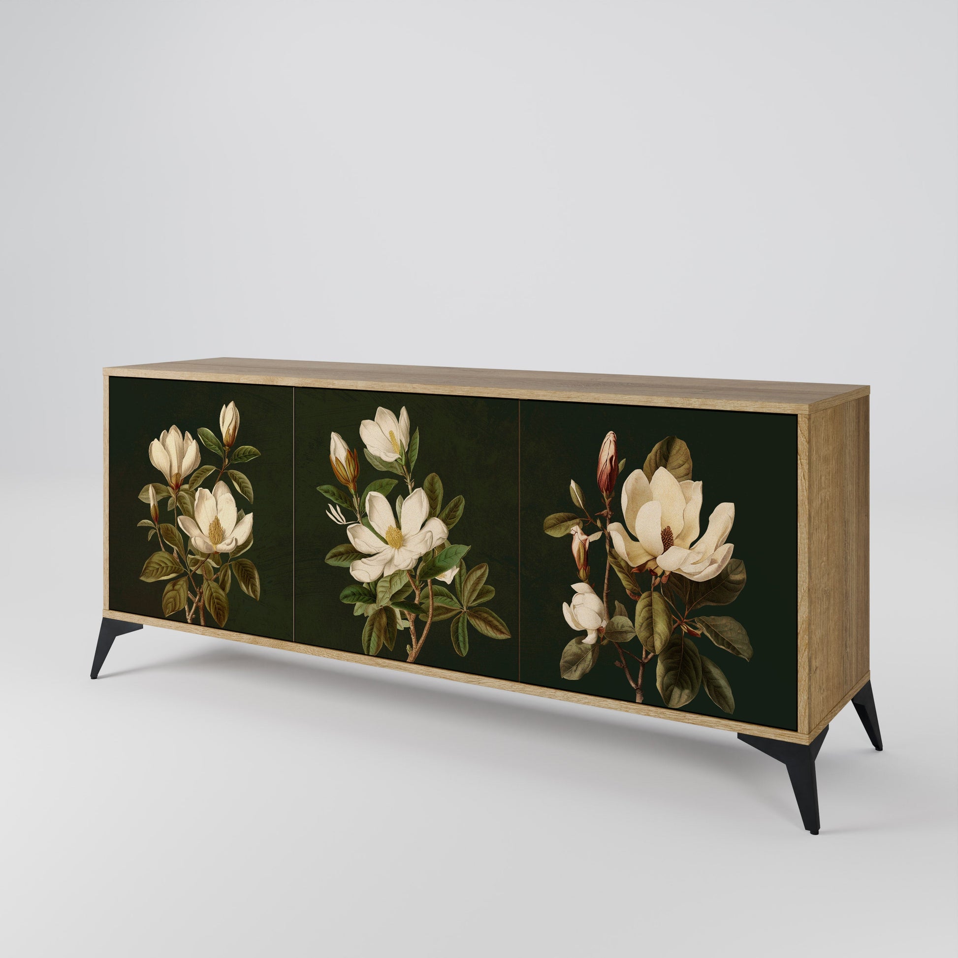 Buffet 3 portes FLORAL NOIR effet chêne