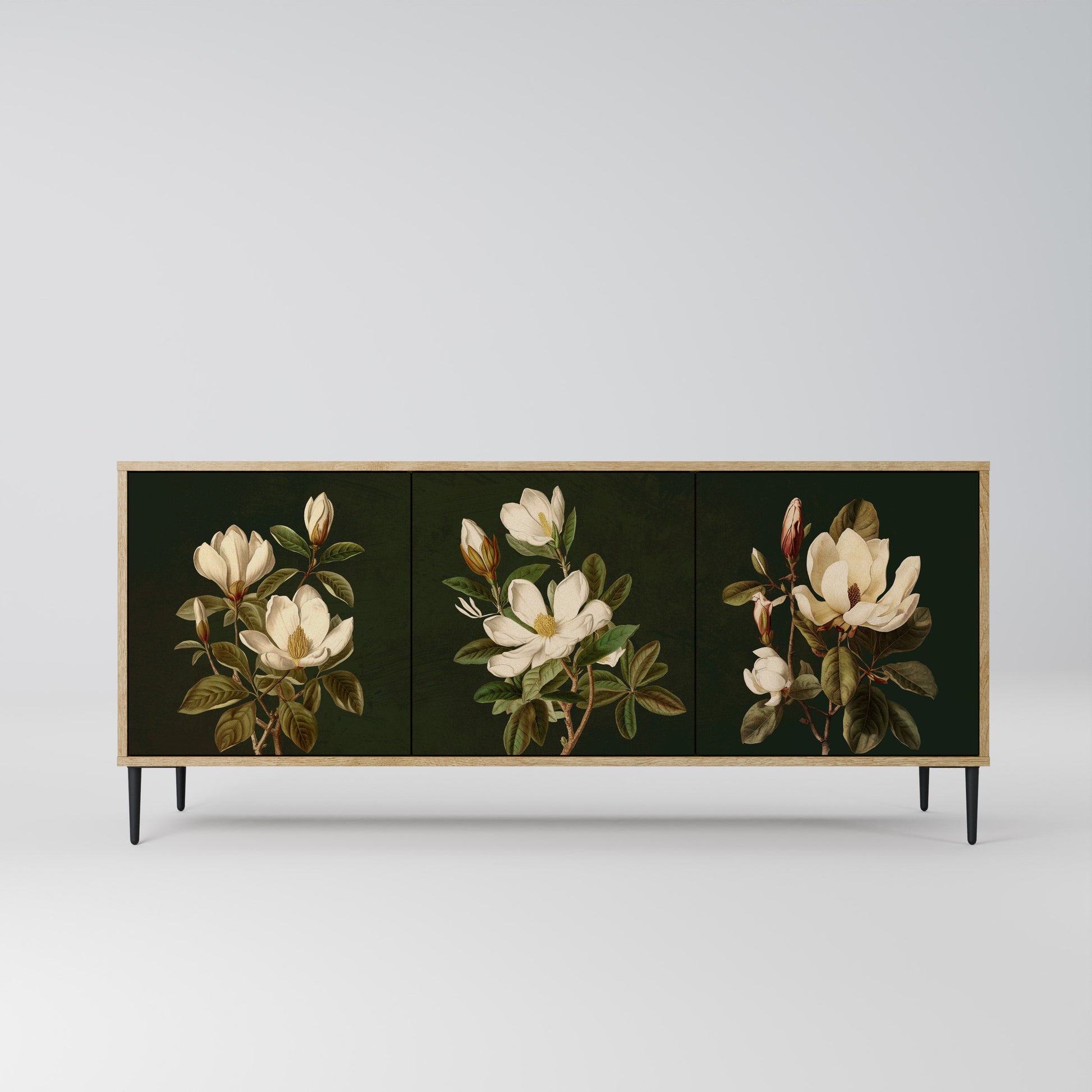 Buffet 3 portes FLORAL NOIR effet chêne