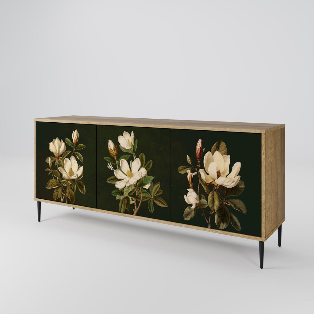 Buffet 3 portes FLORAL NOIR effet chêne