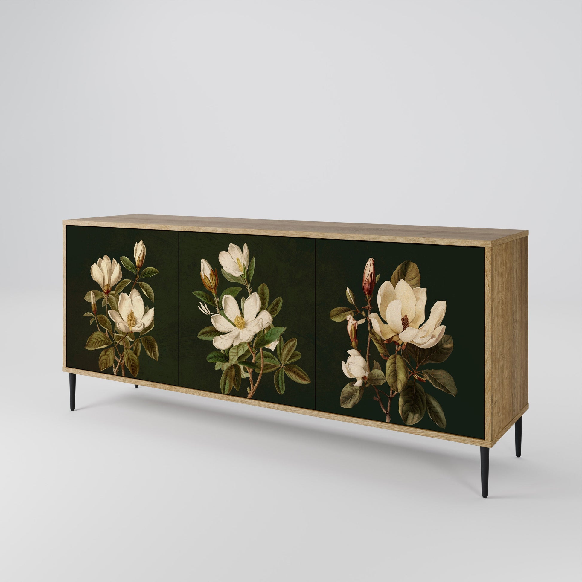 Buffet 3 portes FLORAL NOIR effet chêne