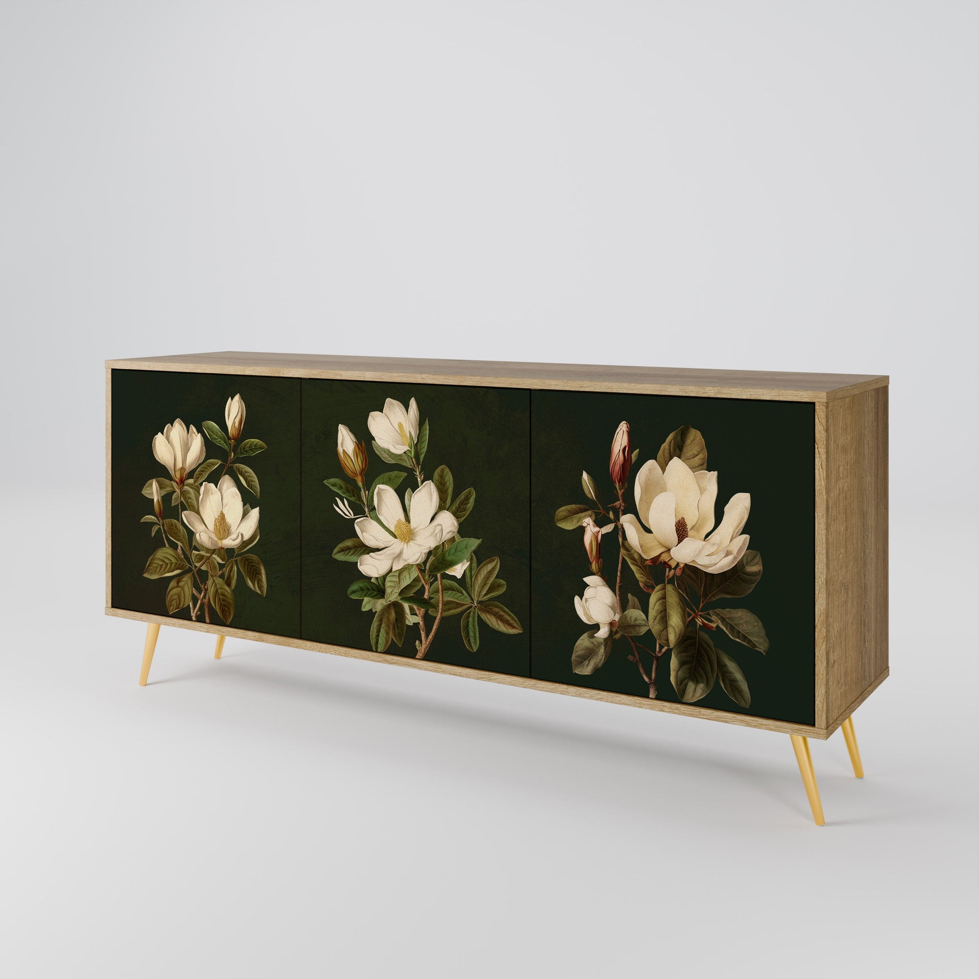 Buffet 3 portes FLORAL NOIR effet chêne