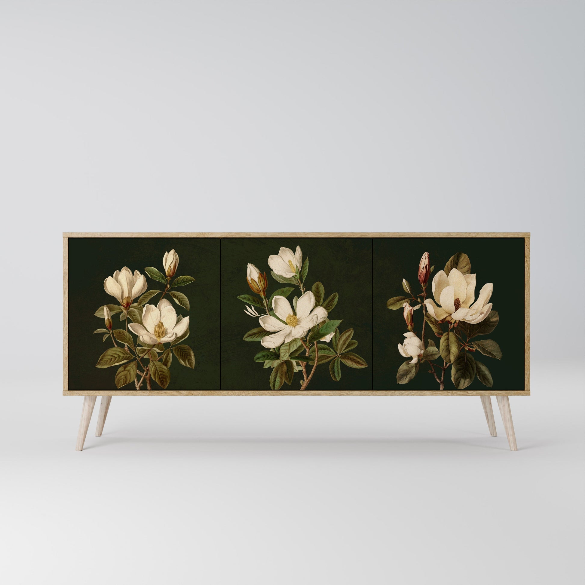 Buffet 3 portes FLORAL NOIR effet chêne
