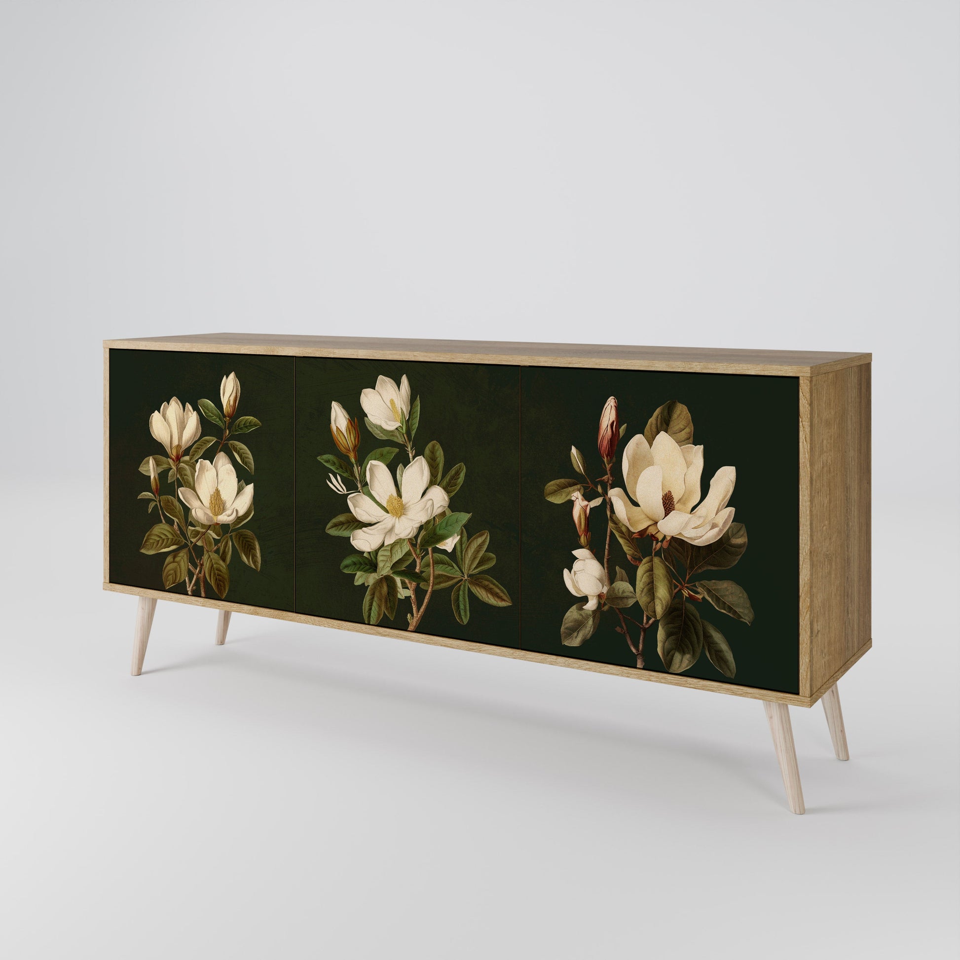 Buffet 3 portes FLORAL NOIR effet chêne