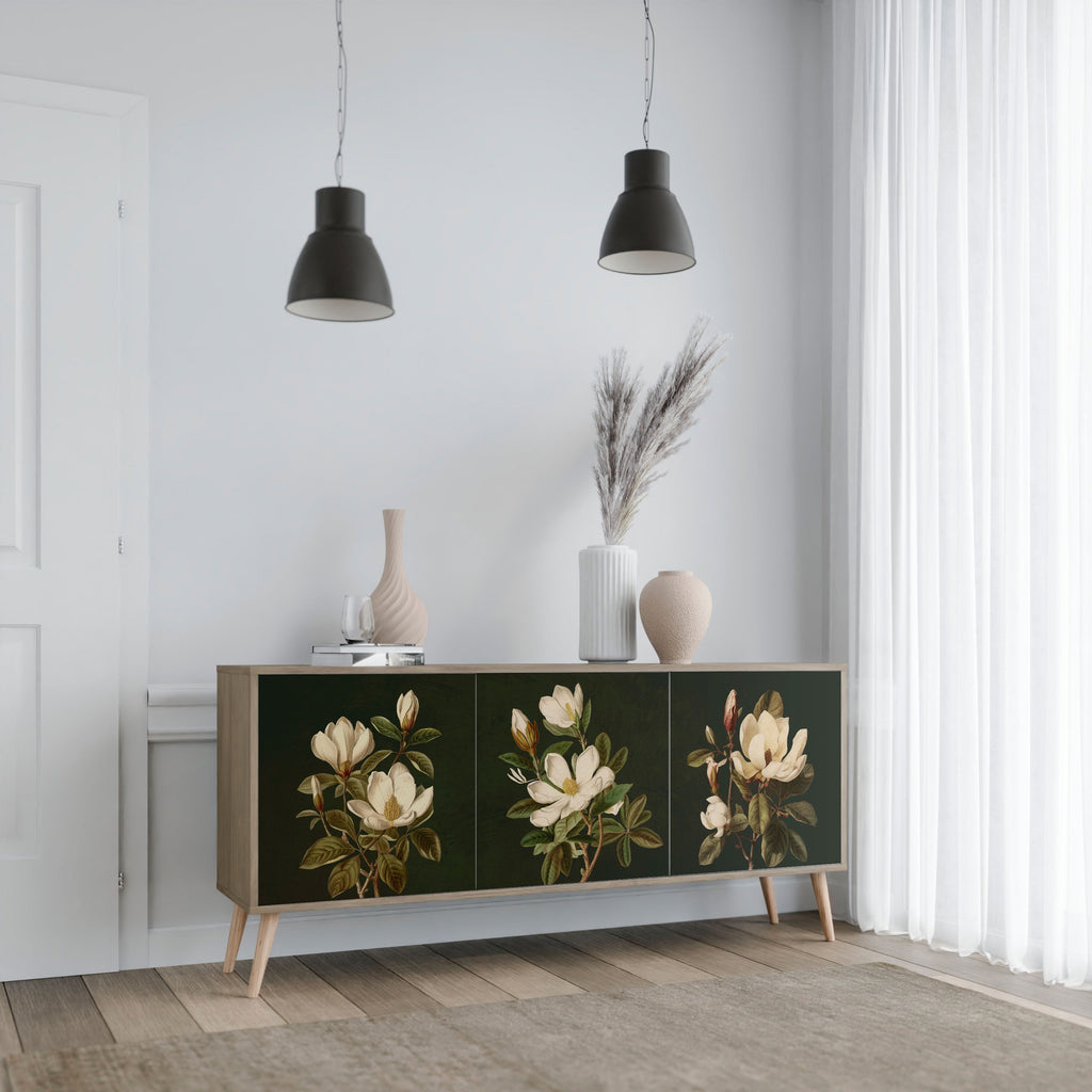 Buffet 3 portes FLORAL NOIR effet chêne