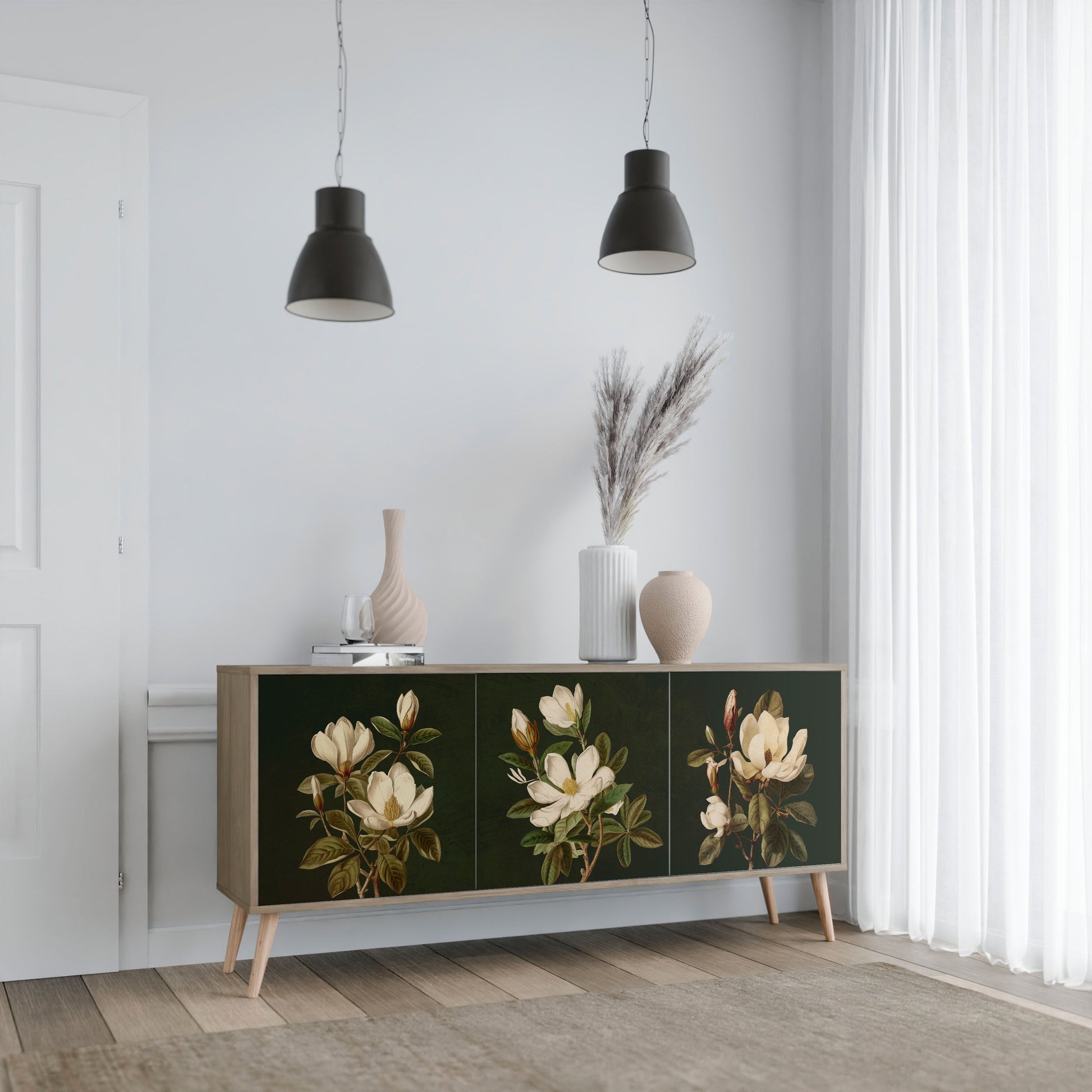 Buffet 3 portes FLORAL NOIR effet chêne