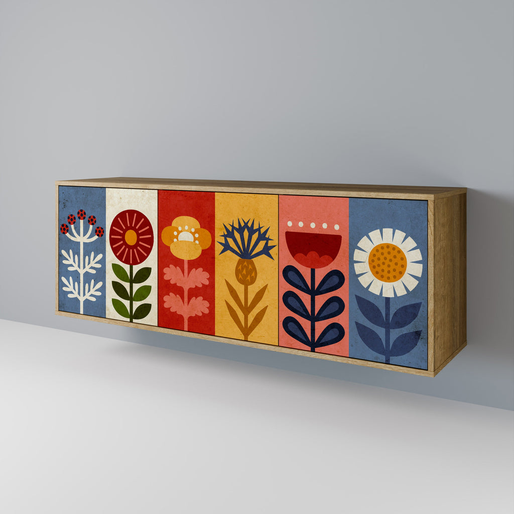 Buffet 3 portes SCANDIC FLOWERET effet chêne