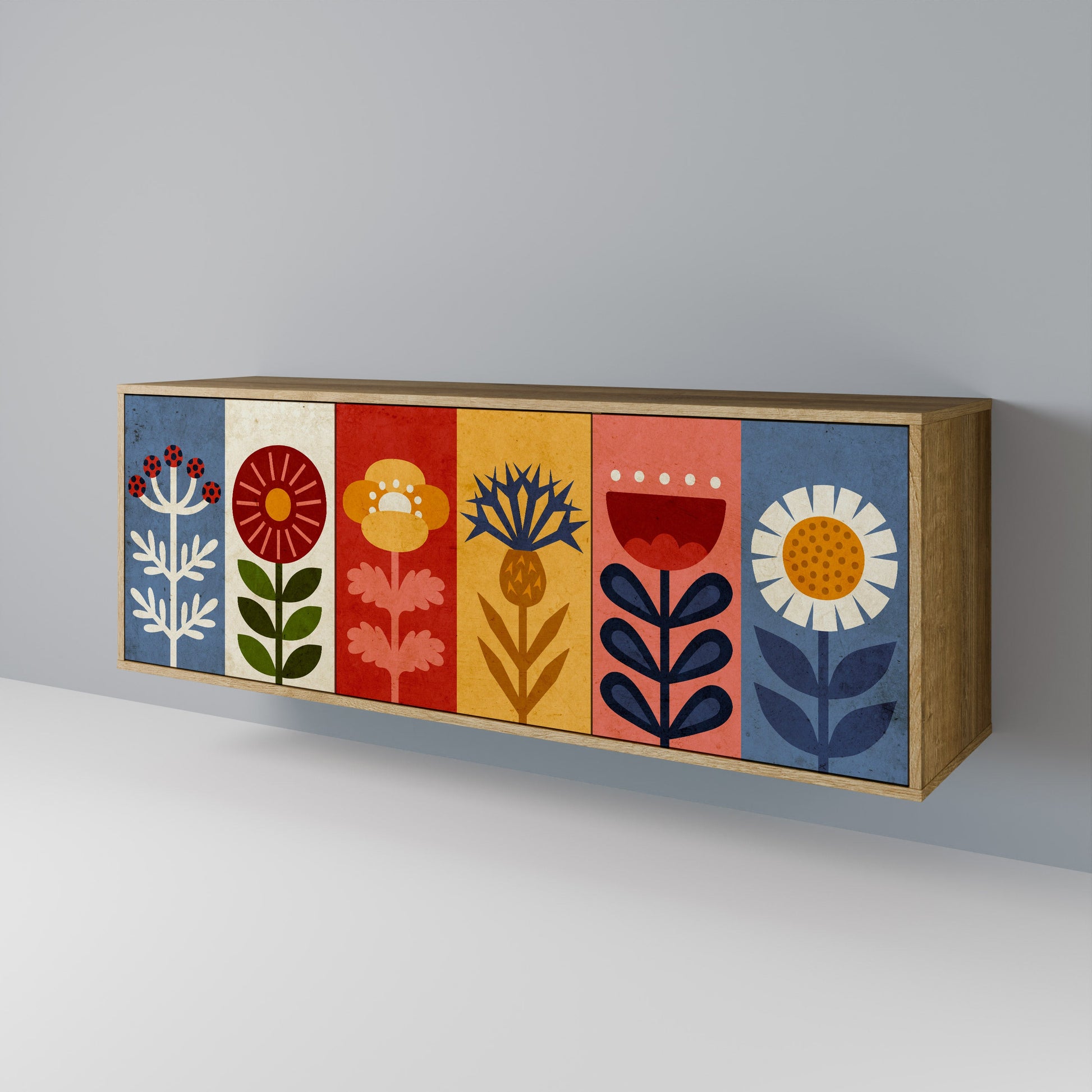 Buffet 3 portes SCANDIC FLOWERET effet chêne