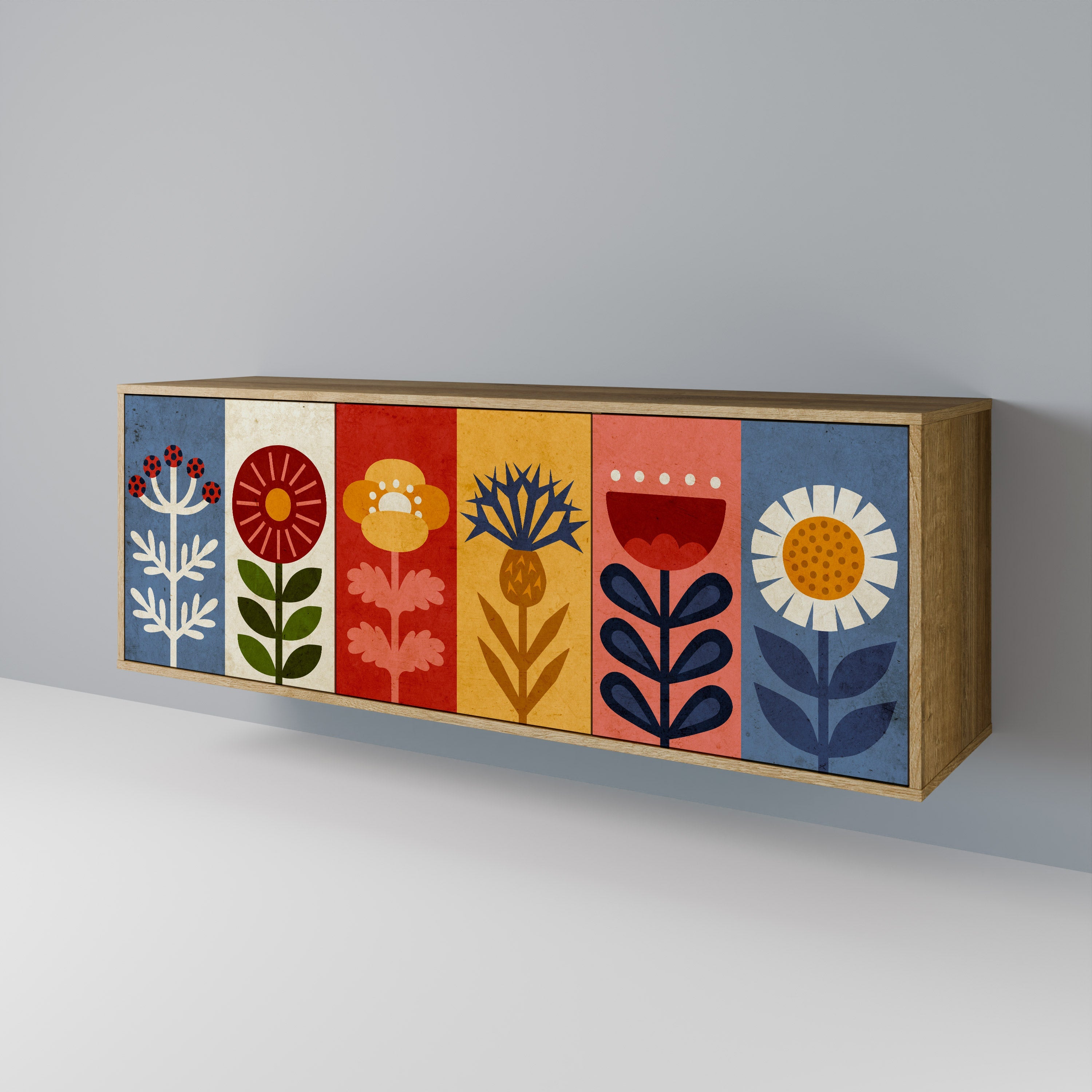 Buffet 3 portes SCANDIC FLOWERET effet chêne