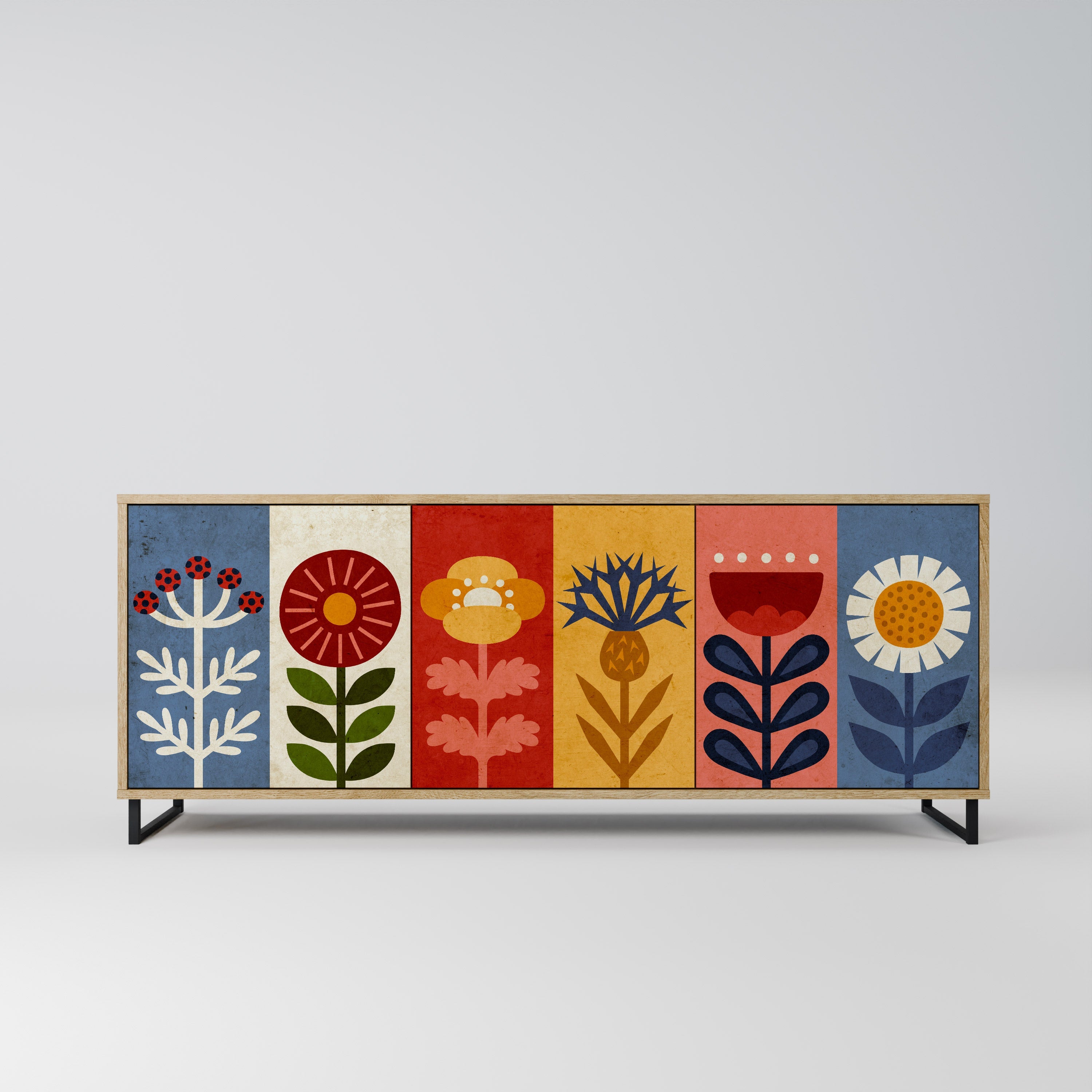 Buffet 3 portes SCANDIC FLOWERET effet chêne